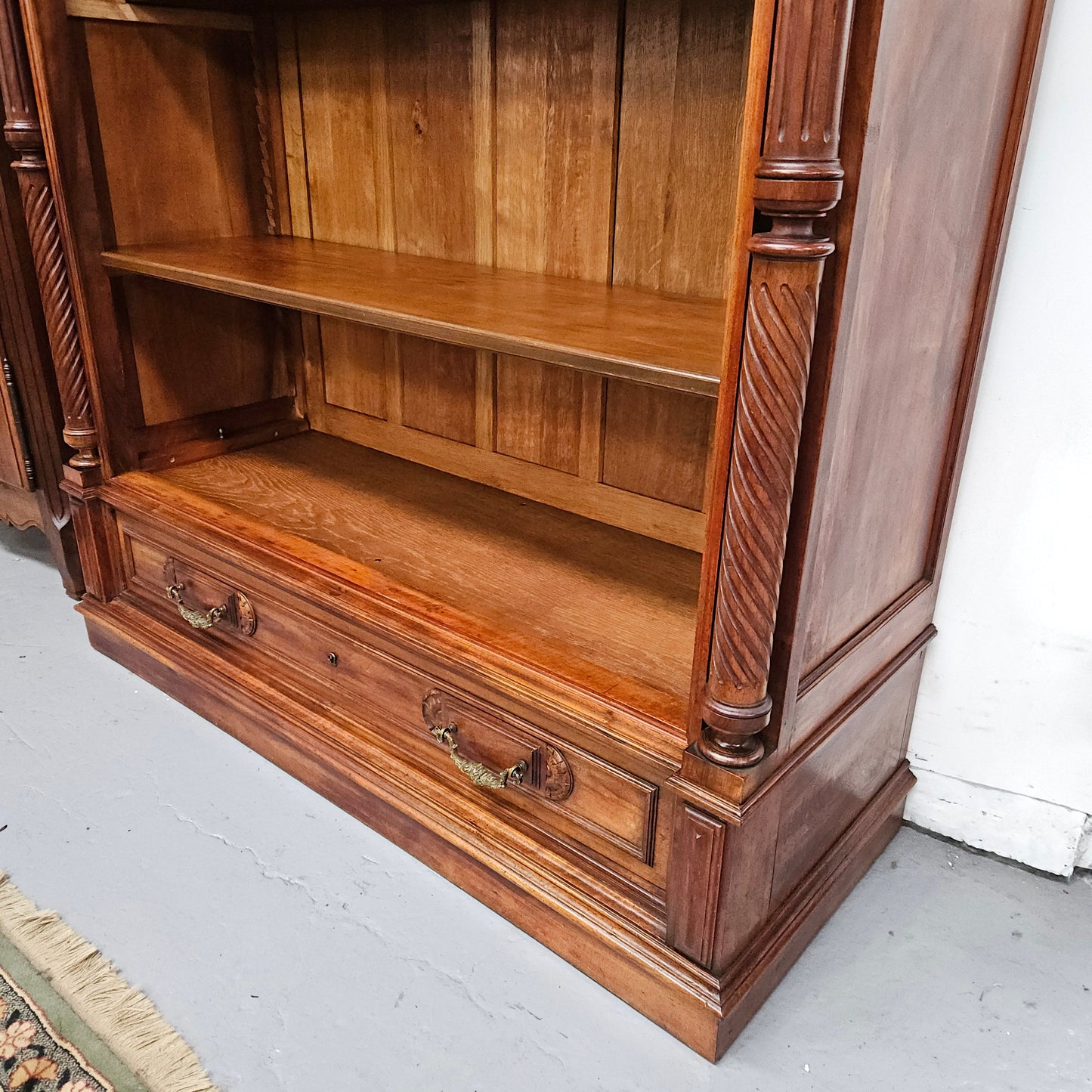 Henry 2nd Style 19th Century Walnut Open Bookcase With Drawer