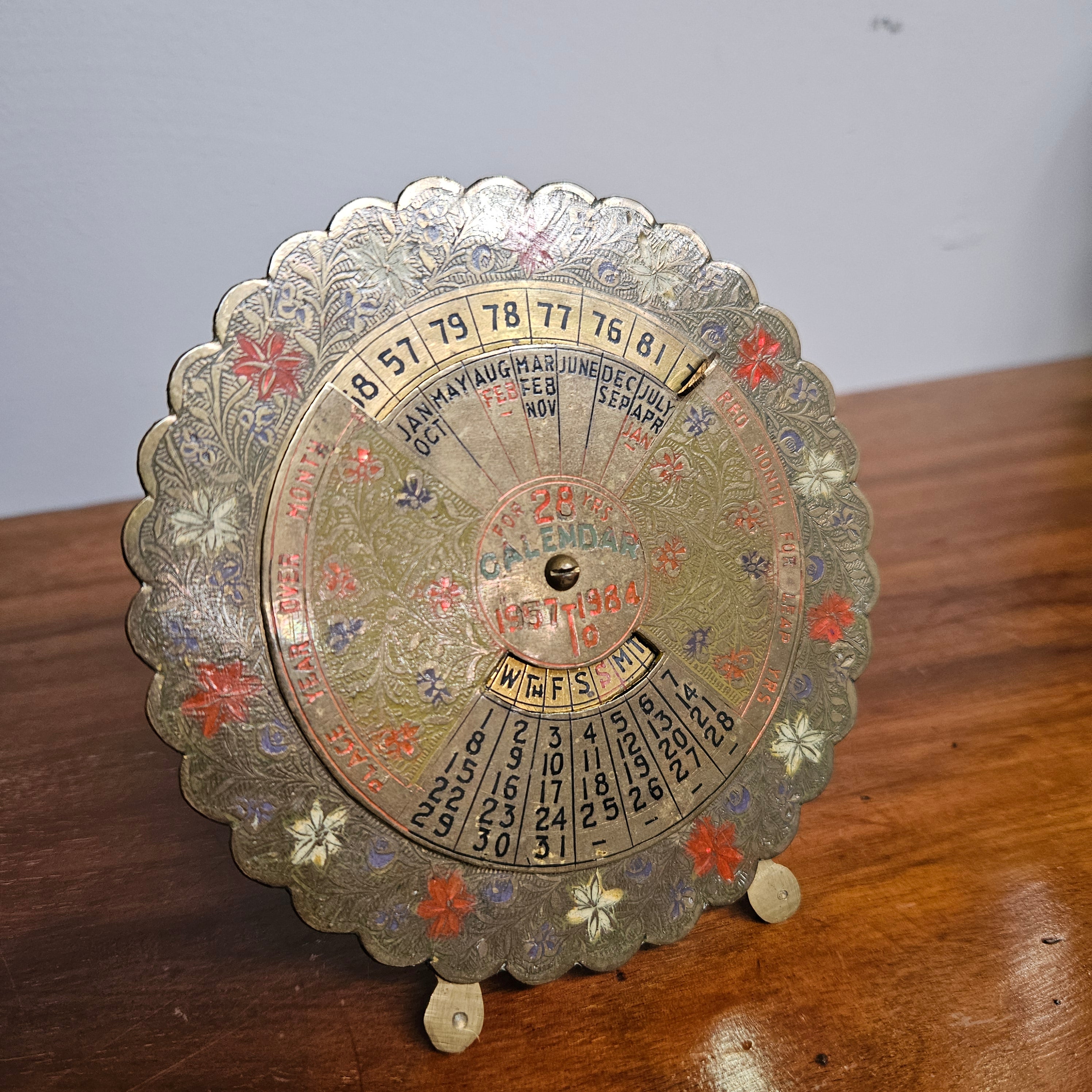 Vintage Embossed Brass Perpetual Calendar on Stand | Antique & Vintage | Moonee Ponds Antiques | Australia Wide Delivery