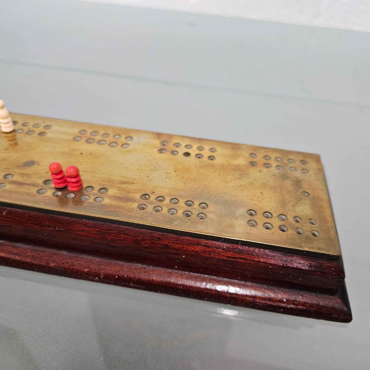 Vintage Brass & Timber Cribbage Board