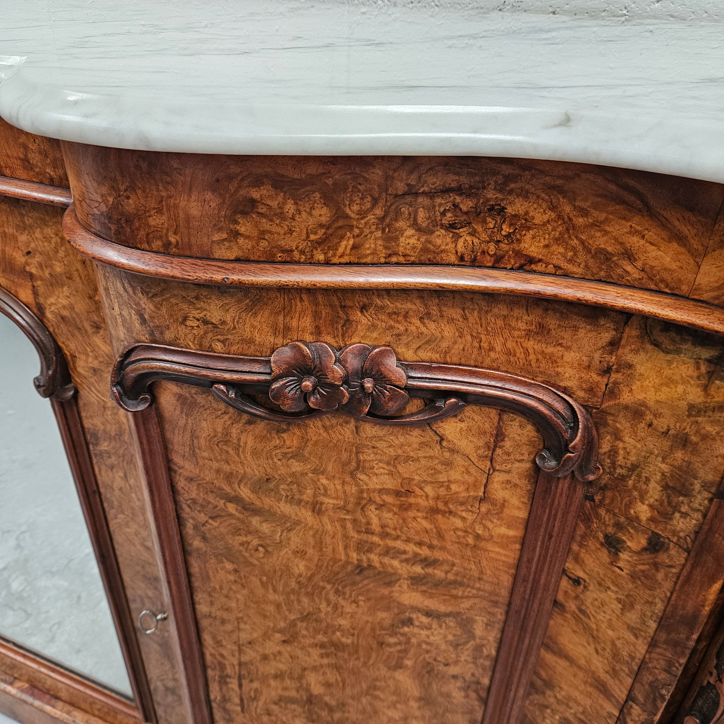 Elegant Figured Walnut Crendza With Marble Top | Antique & Vintage | Moonee Ponds Antiques | Australia Wide Delivery