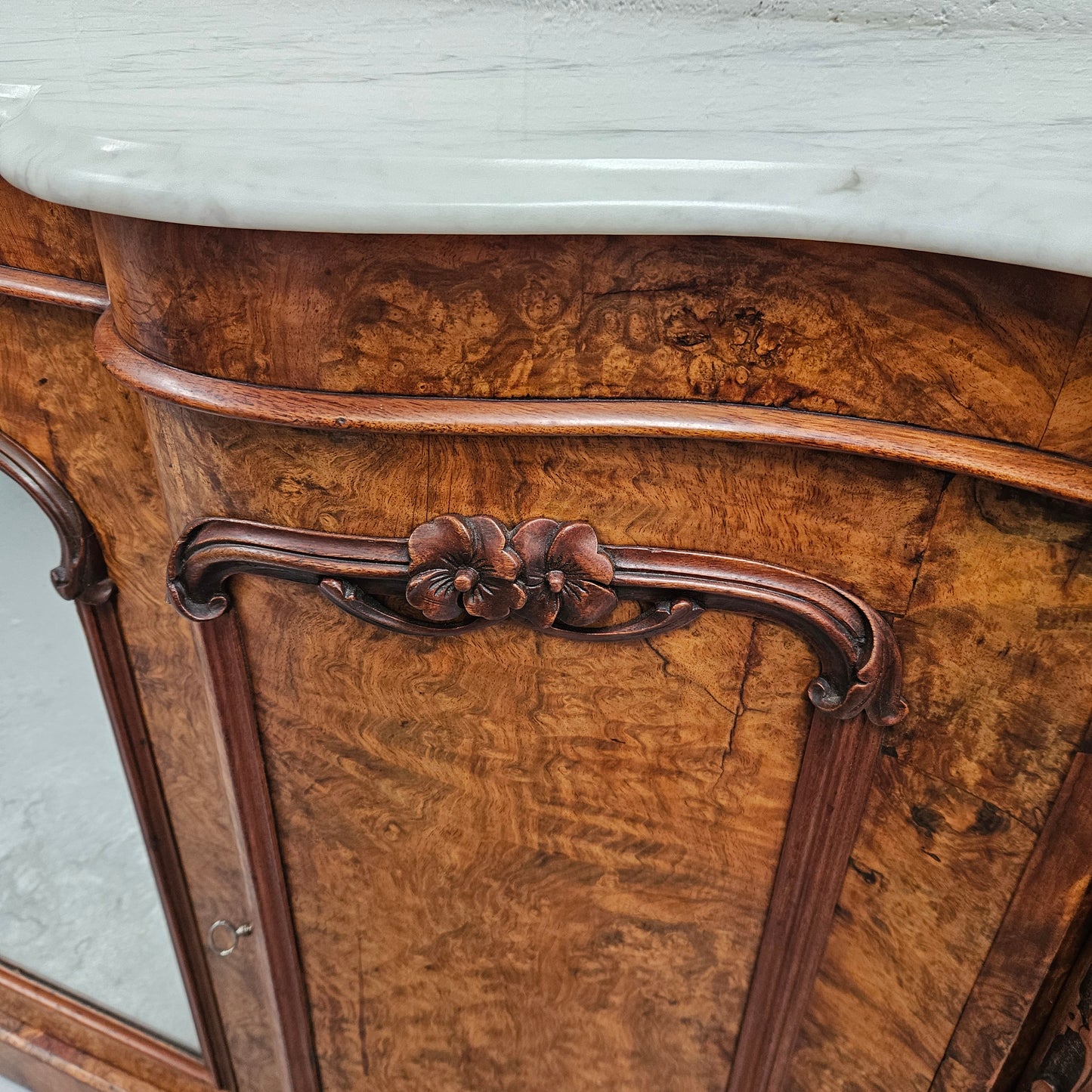 Elegant Figured Walnut Crendza With Marble Top