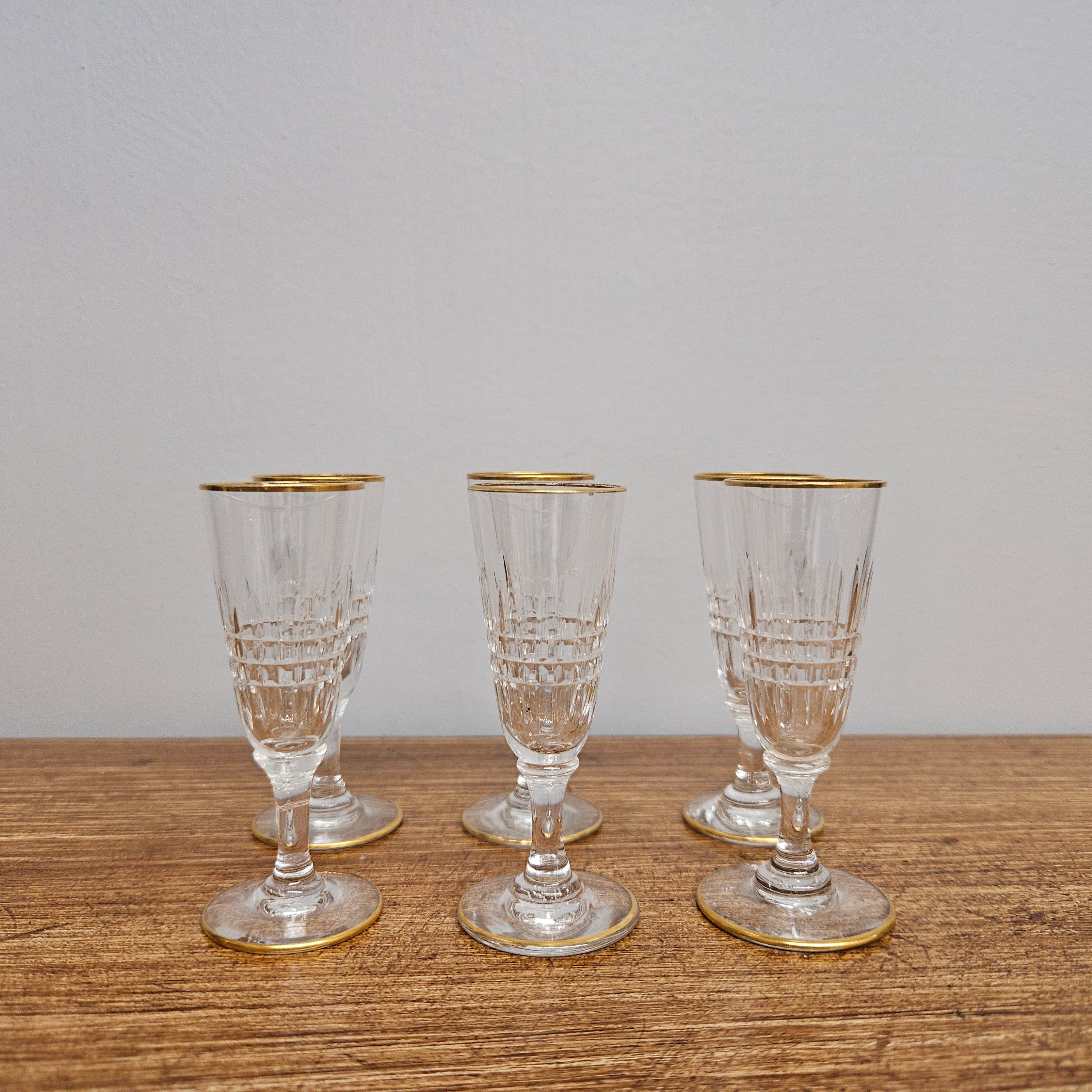 Set Of 6 Stemmed Crystal Liqueur Glasses | Antique & Vintage | Moonee Ponds Antiques | Australia Wide Delivery