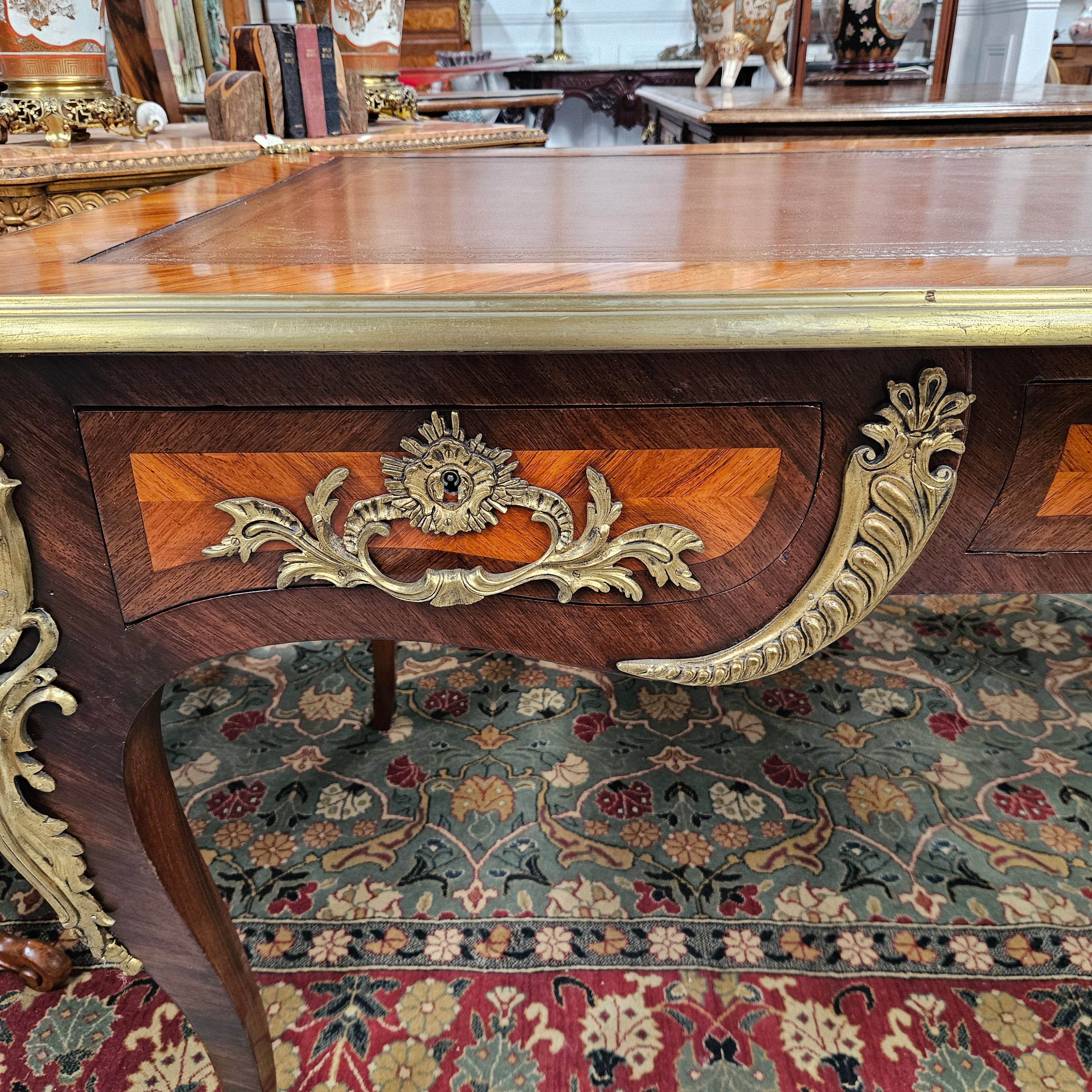 Exceptional 19th Century Louis XV Style Kingwood & Rosewood"Bureau Plat" Leather Top Desk | Antique & Vintage | Moonee Ponds Antiques | Australia Wide Delivery