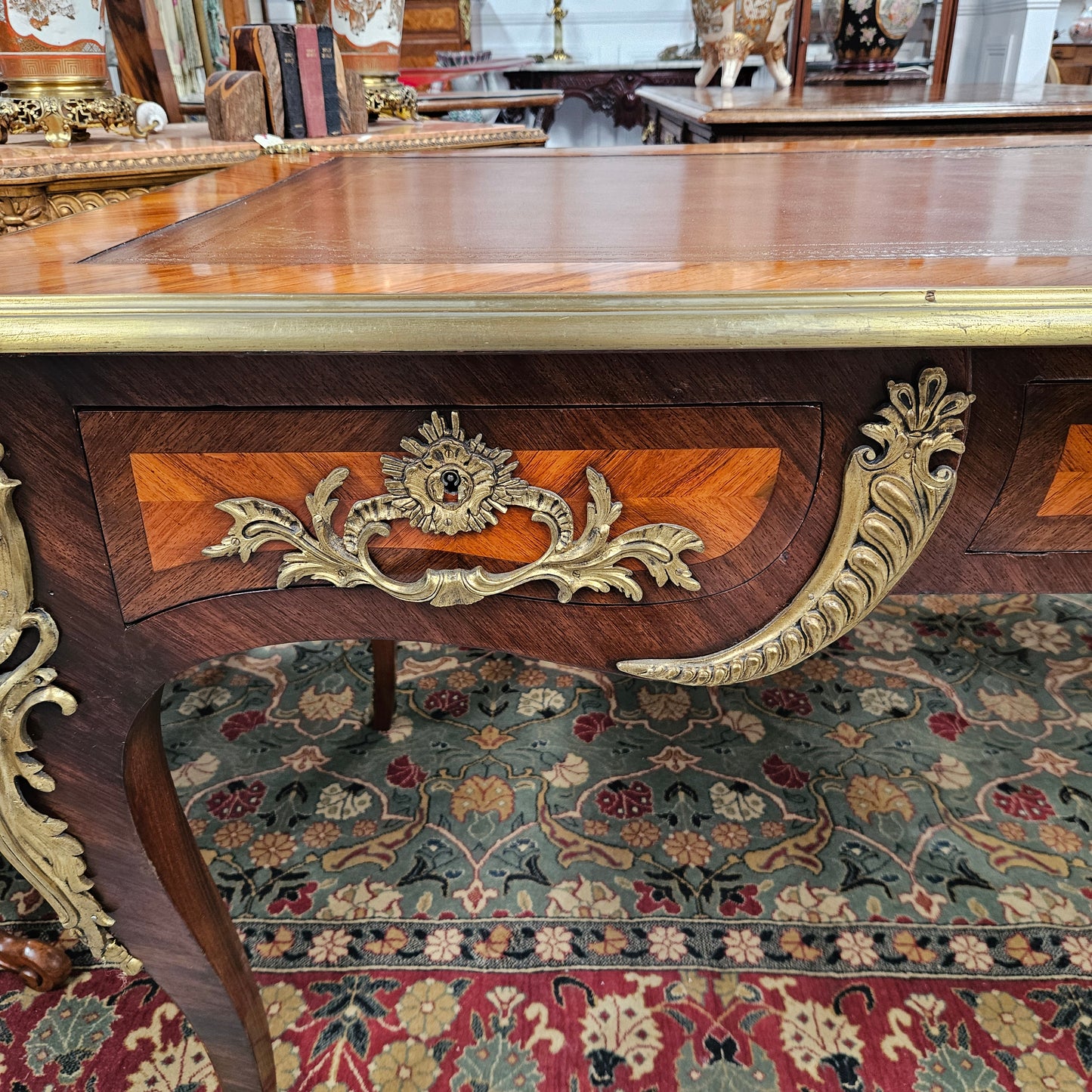 Exceptional 19th Century Louis XV Style Kingwood & Rosewood"Bureau Plat" Leather Top Desk