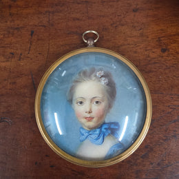 Vintage Gilt Framed Miniature Print With Convex Glass