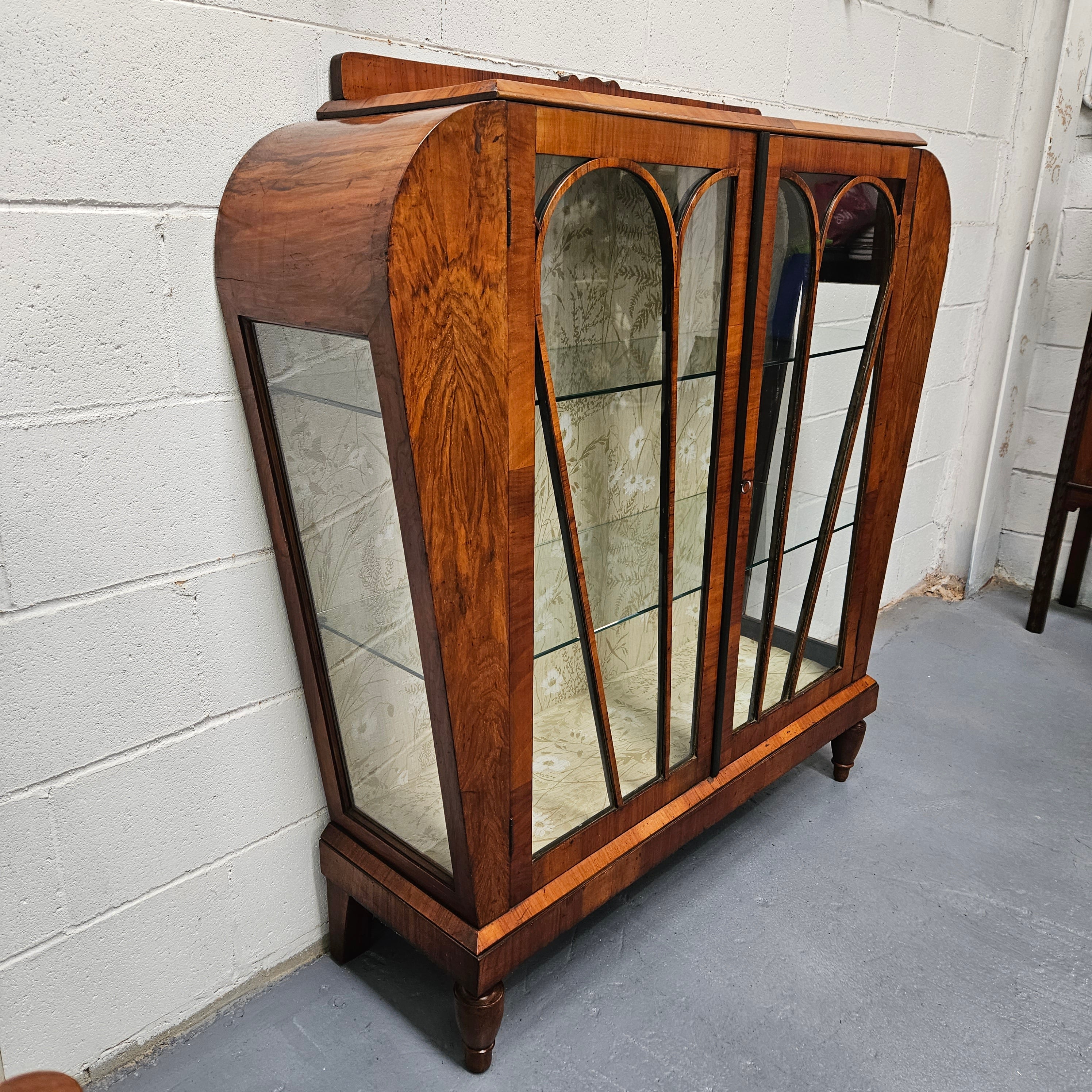 Art Deco Figured Walnut Display Cabinet