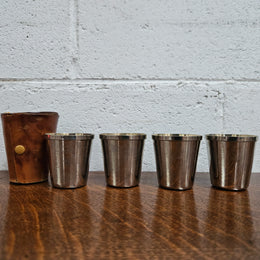 Antique Set Of Stirrup Cups In Leather Case