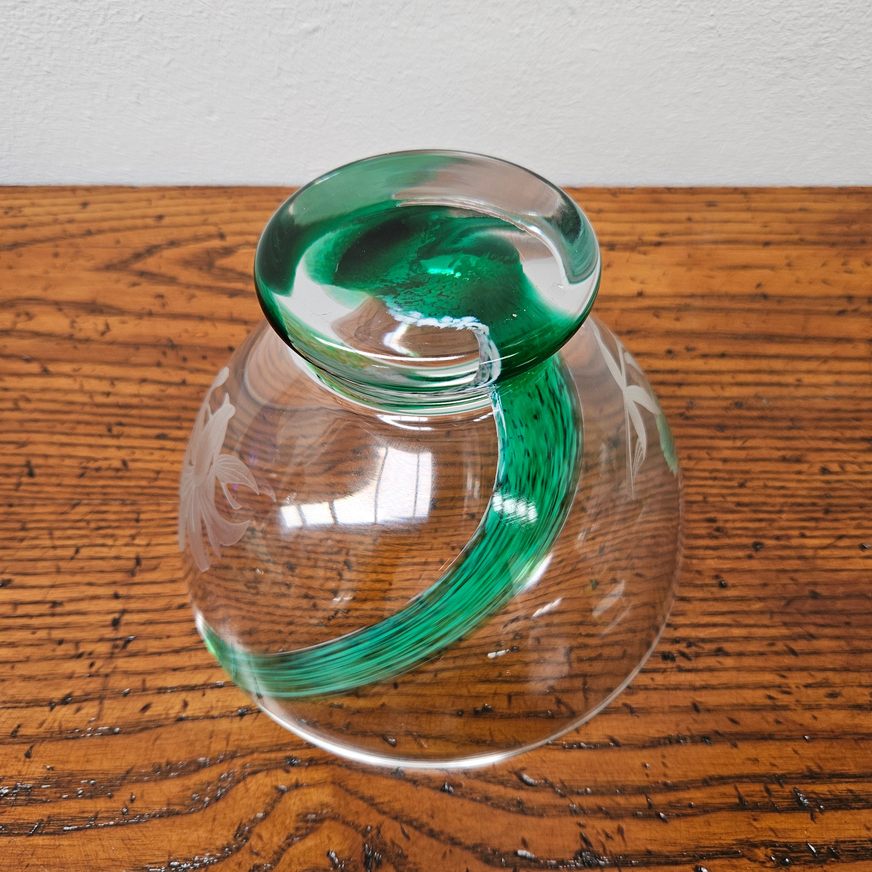 Caitness Green Swirl & Etched Glass Vase | Antique & Vintage | Moonee Ponds Antiques | Australia Wide Delivery