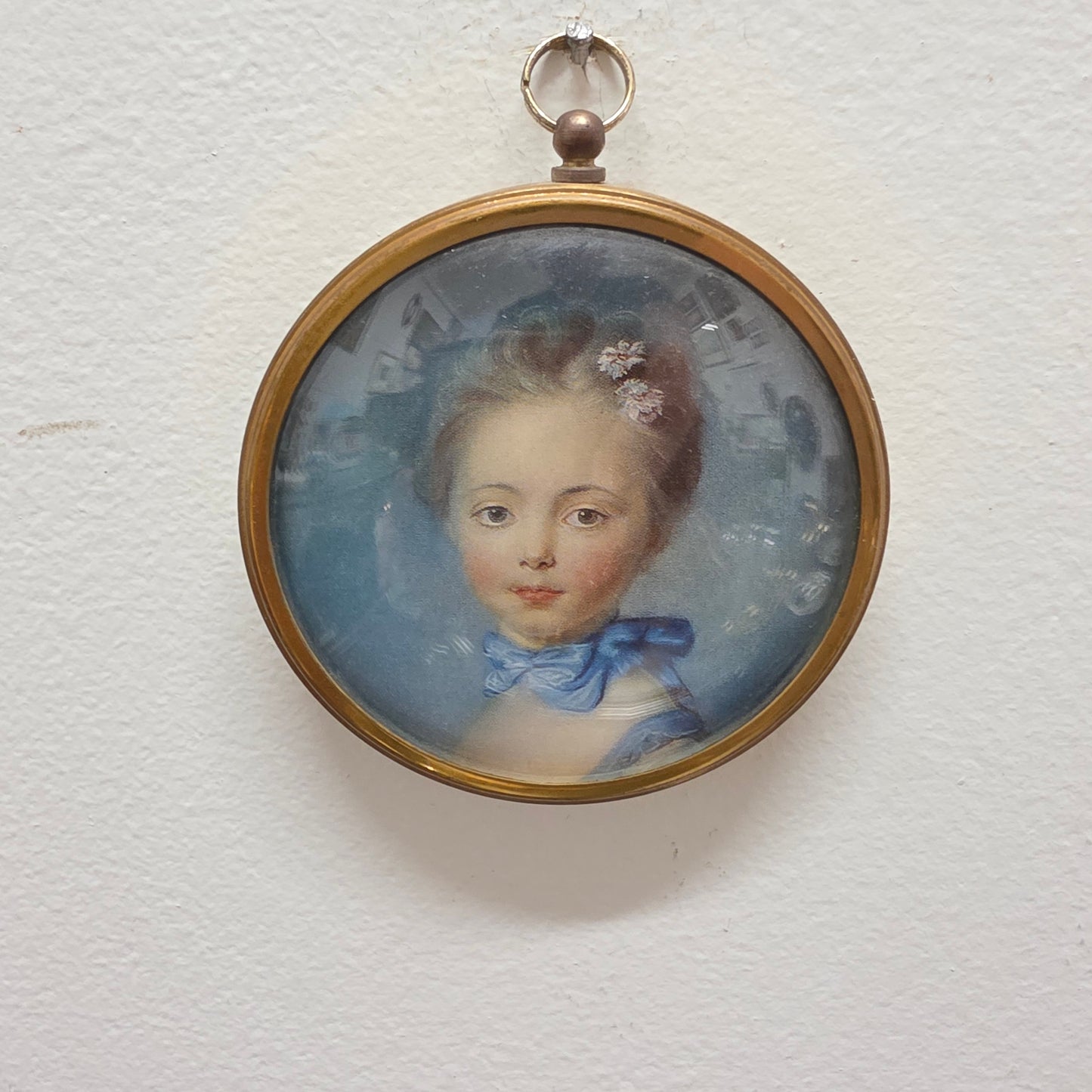 Vintage Gilt Framed Miniature Print With Convex Glass