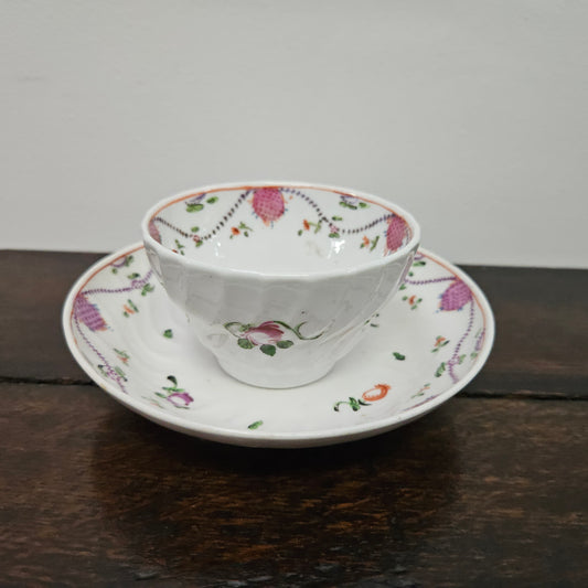 Lowescroft Hand Painted 18th Century Tea Bowl & Saucer