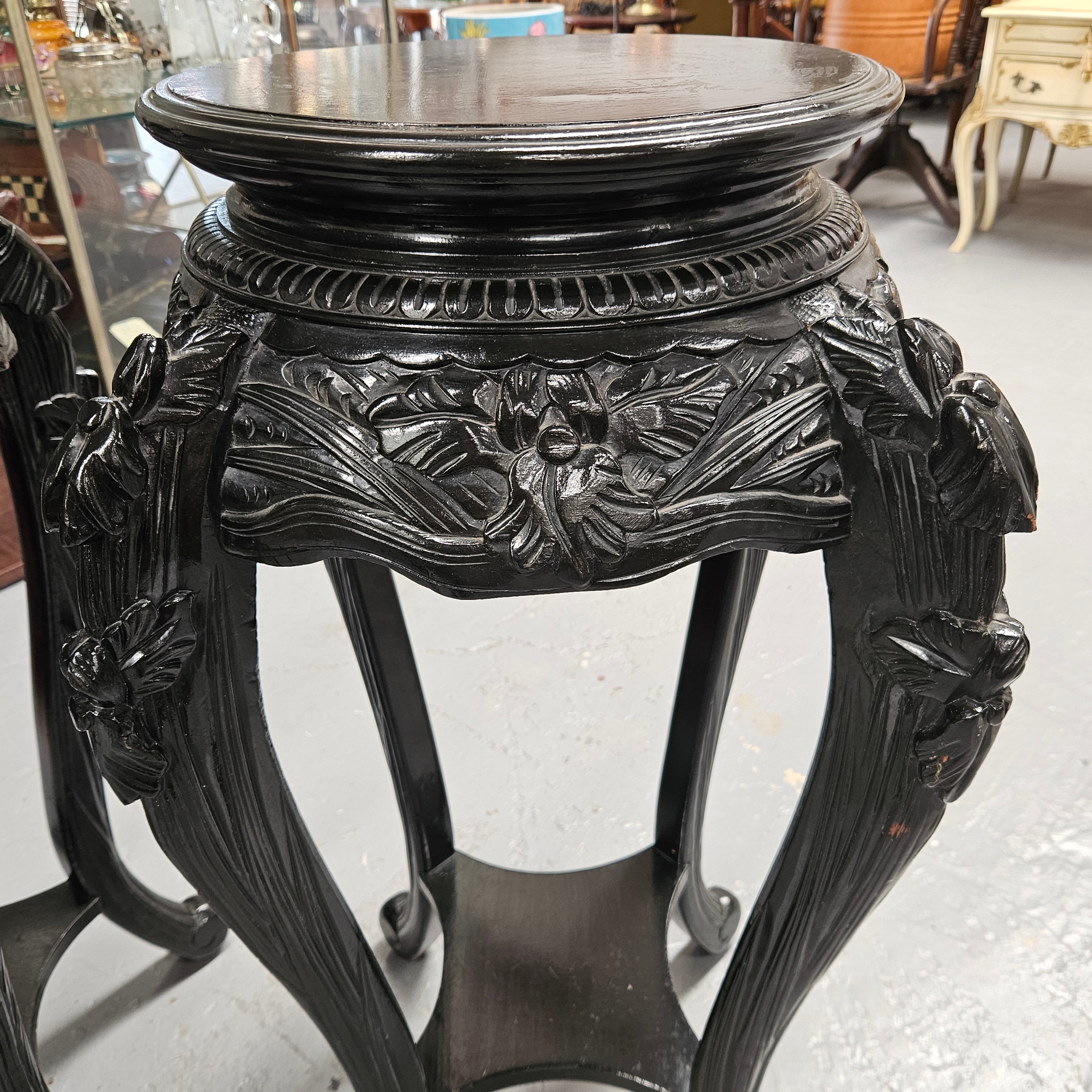 Pair Vintage Chinese Carved Ebonised Pedestals | Antique & Vintage | Moonee Ponds Antiques | Australia Wide