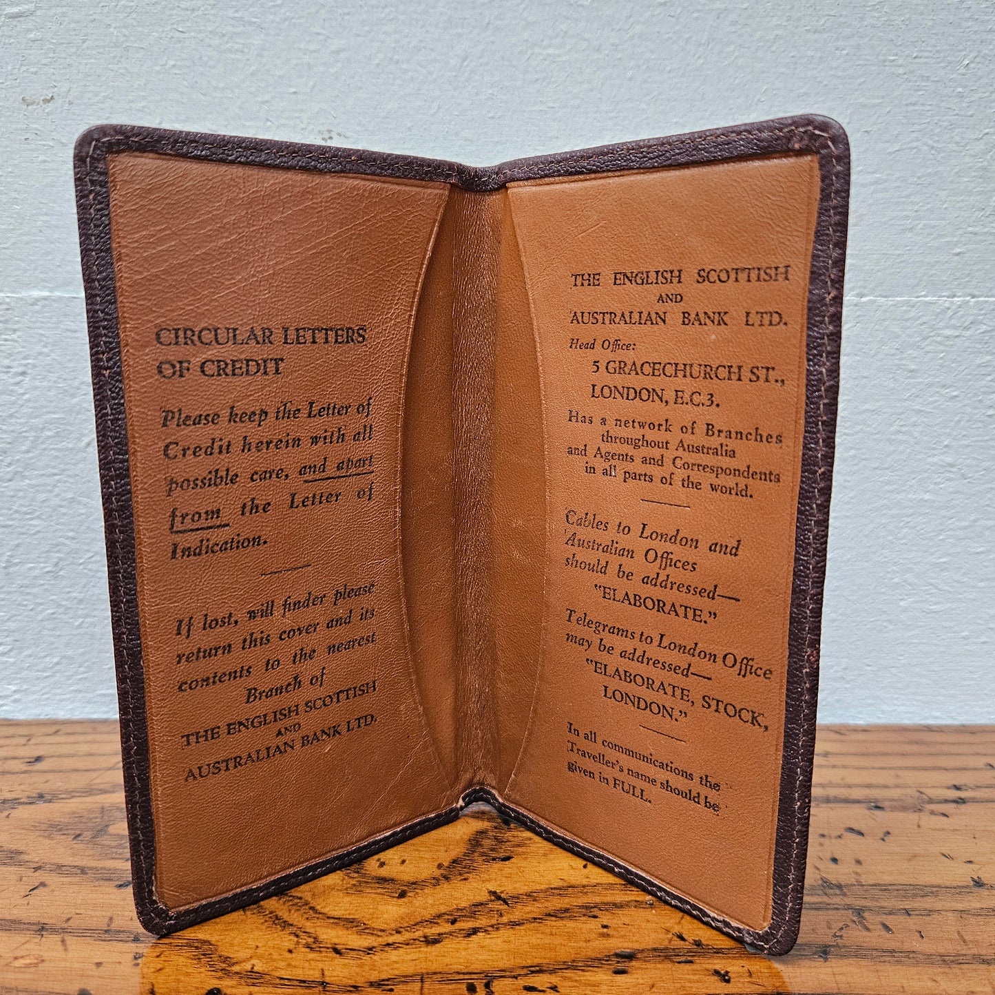 Vintage Leather Bank Wallet for the ES&A Bank Limited