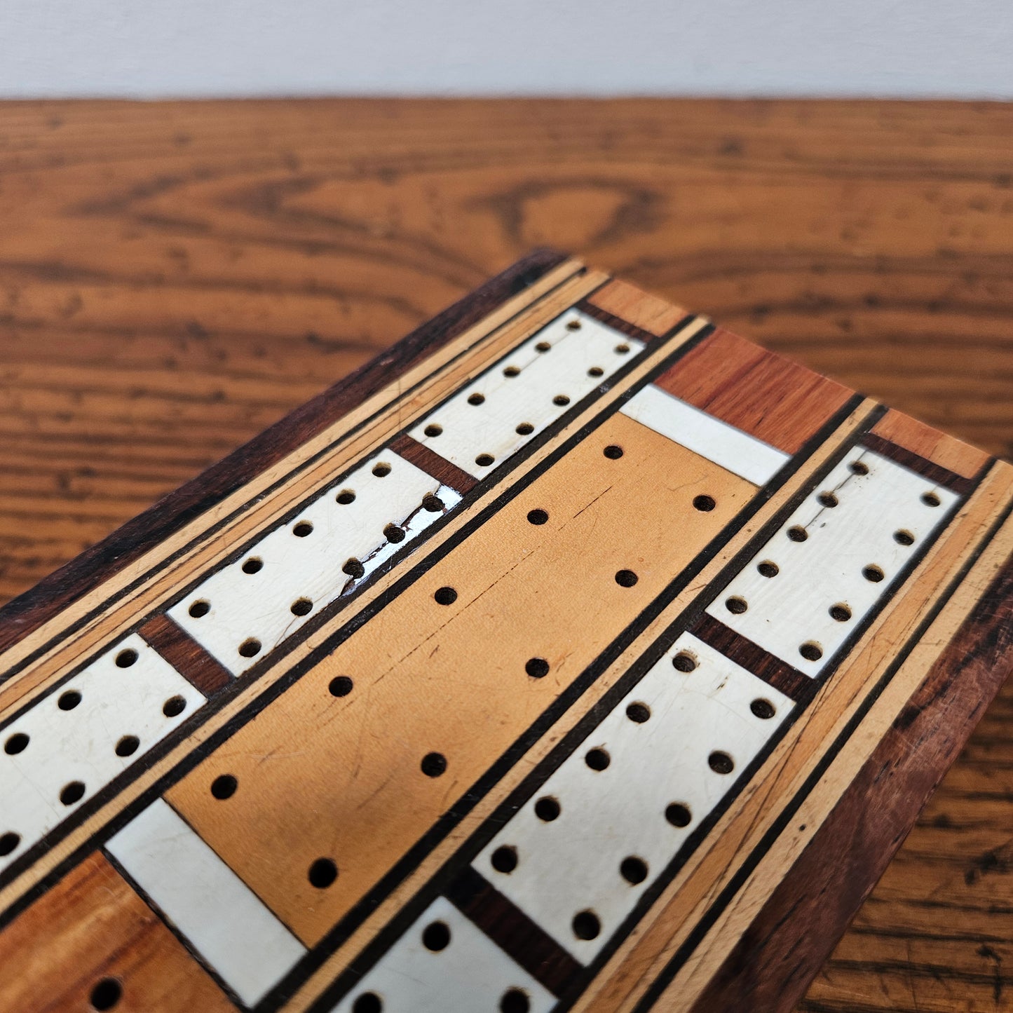 Antique Mahogany & Rosewood & Ivory Inlaid Cribbage Box