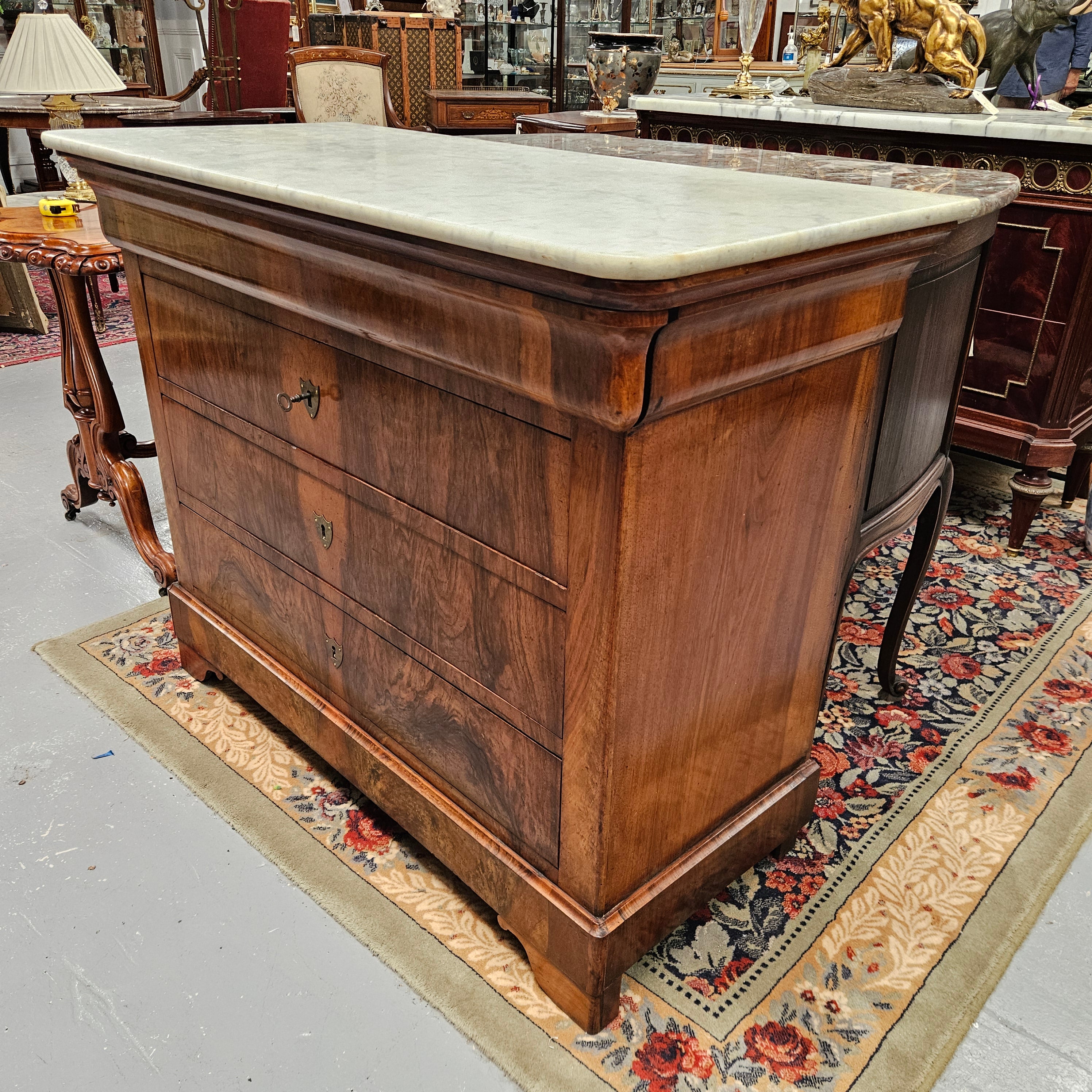 19th Century Louis Phillipe Chest of Figured Walnut and Marble Top | Antique & Vintage | Moonee Ponds Antiques | Australia Wide Delivery
