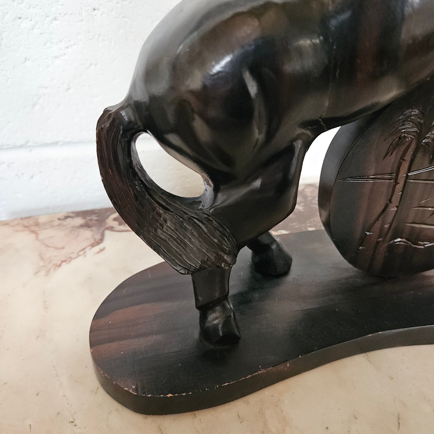 Vintage Carved Blackbean Timber Horse Figure