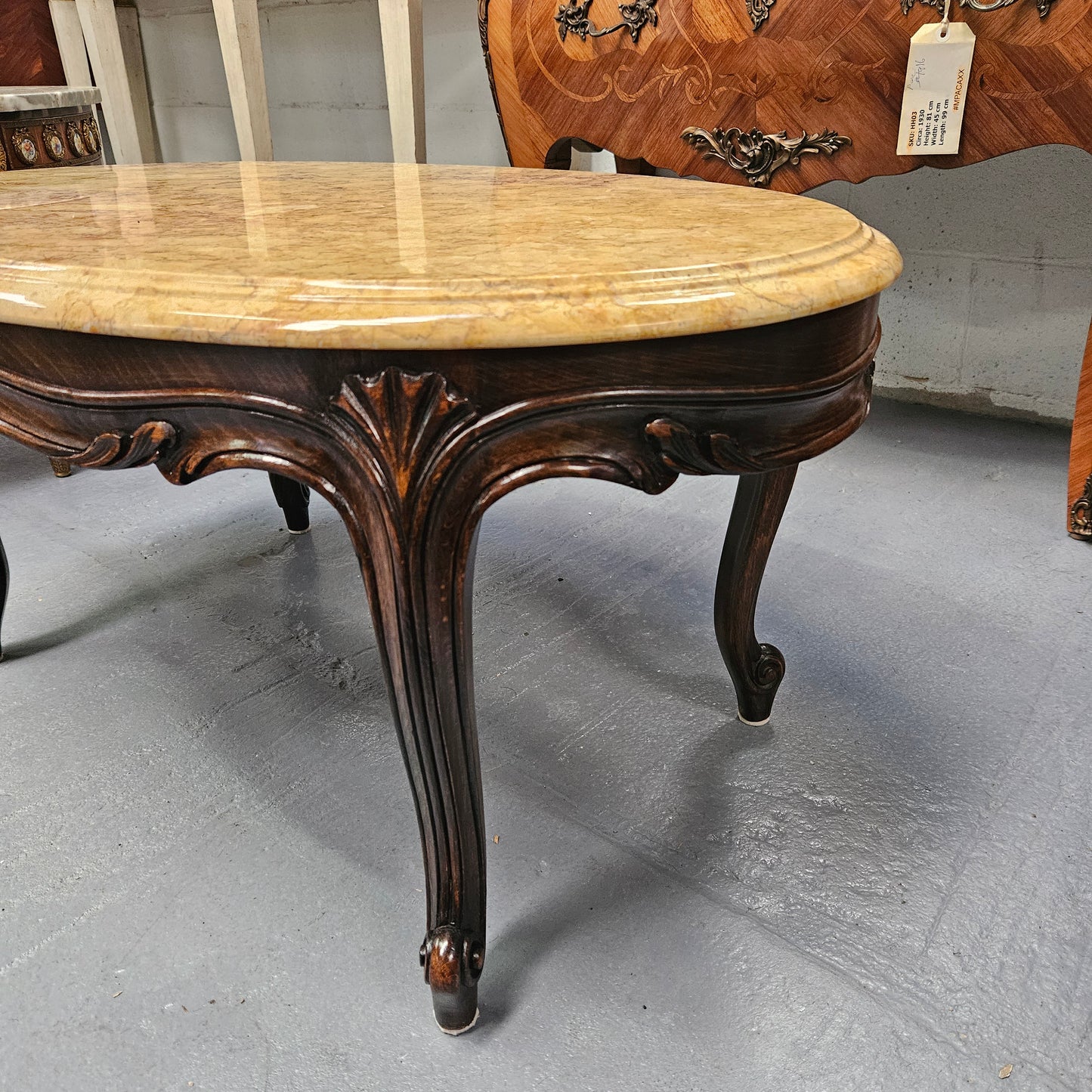 French Oak Louis XV Style Marble Top Coffee Table