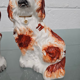 Pair of Antique Staffordshire Spaniels Statues