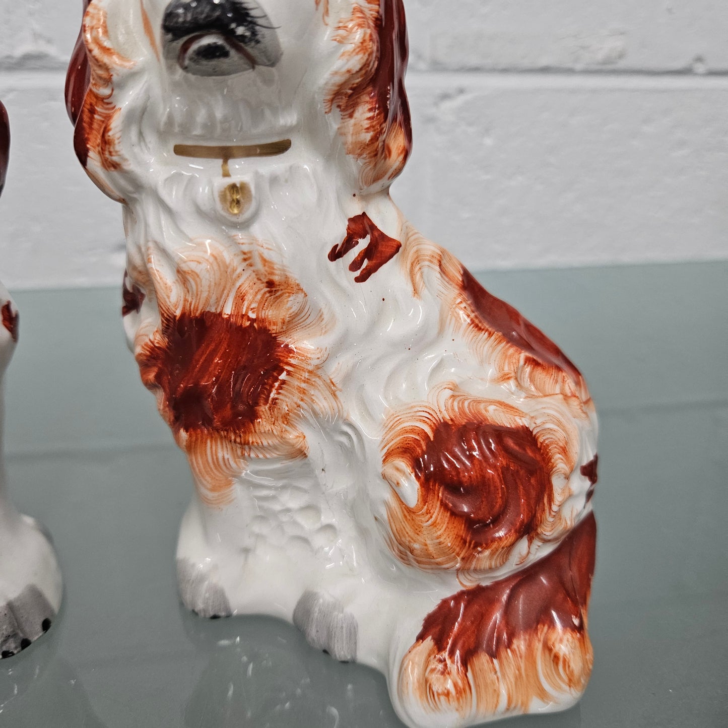 Pair of Antique Staffordshire Spaniels Statues