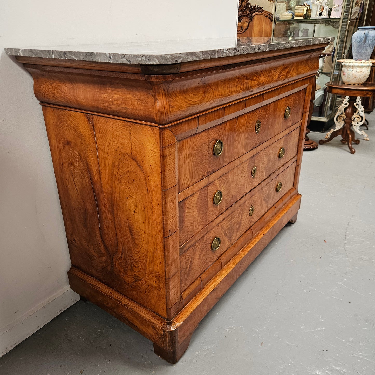 Stunning French 18th Century Elm Commode With Superb Original Grey Marble