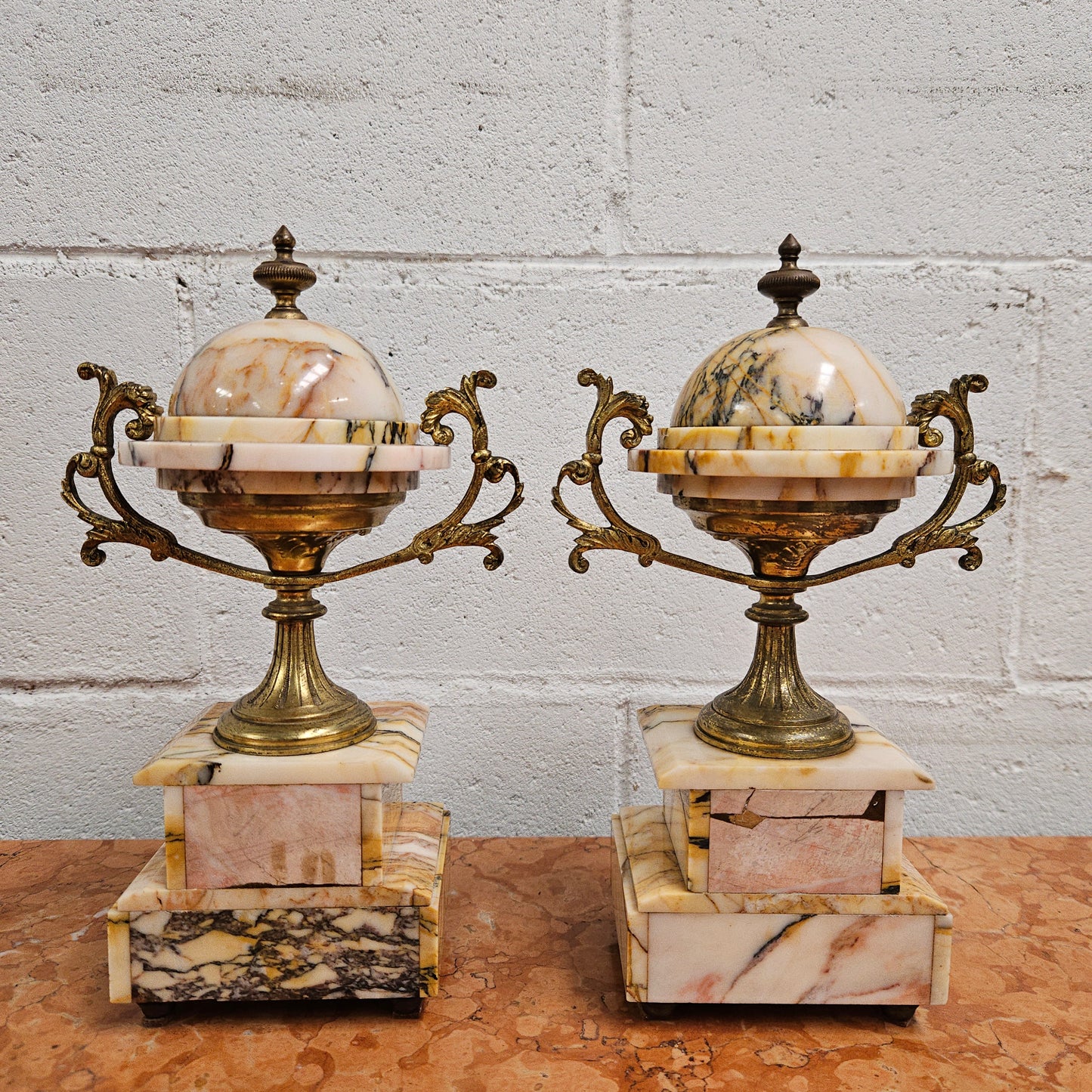 Elegant French Marble & Gilt Brass Cassolettes
