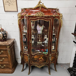 Rare Rosewood Vitrine With Stunning Hand Painted Panels & Gilt Bronze Ormolu trim