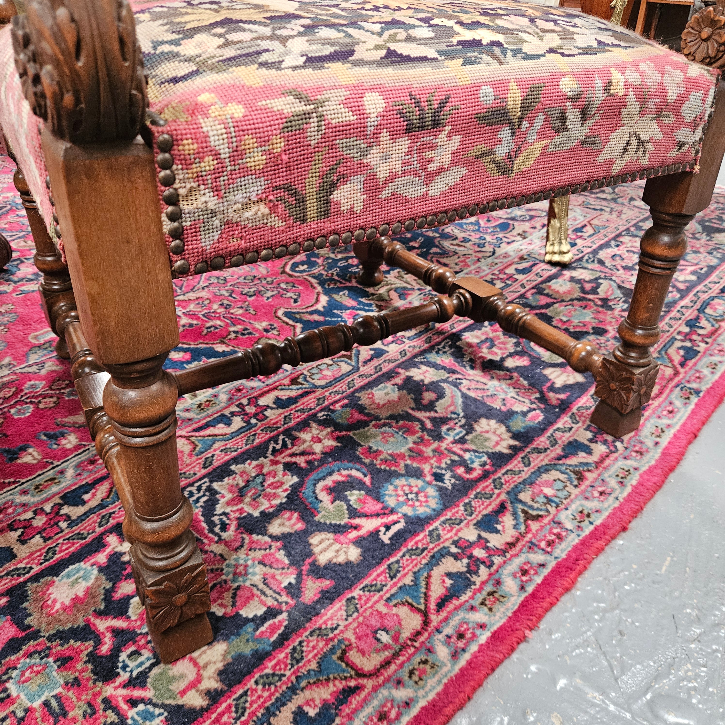 French 19th Century Walnut & Tapestry Fireside / Throne Chair | Antique & Vintage | Moonee Ponds Antiques | Australia Wide Delivery