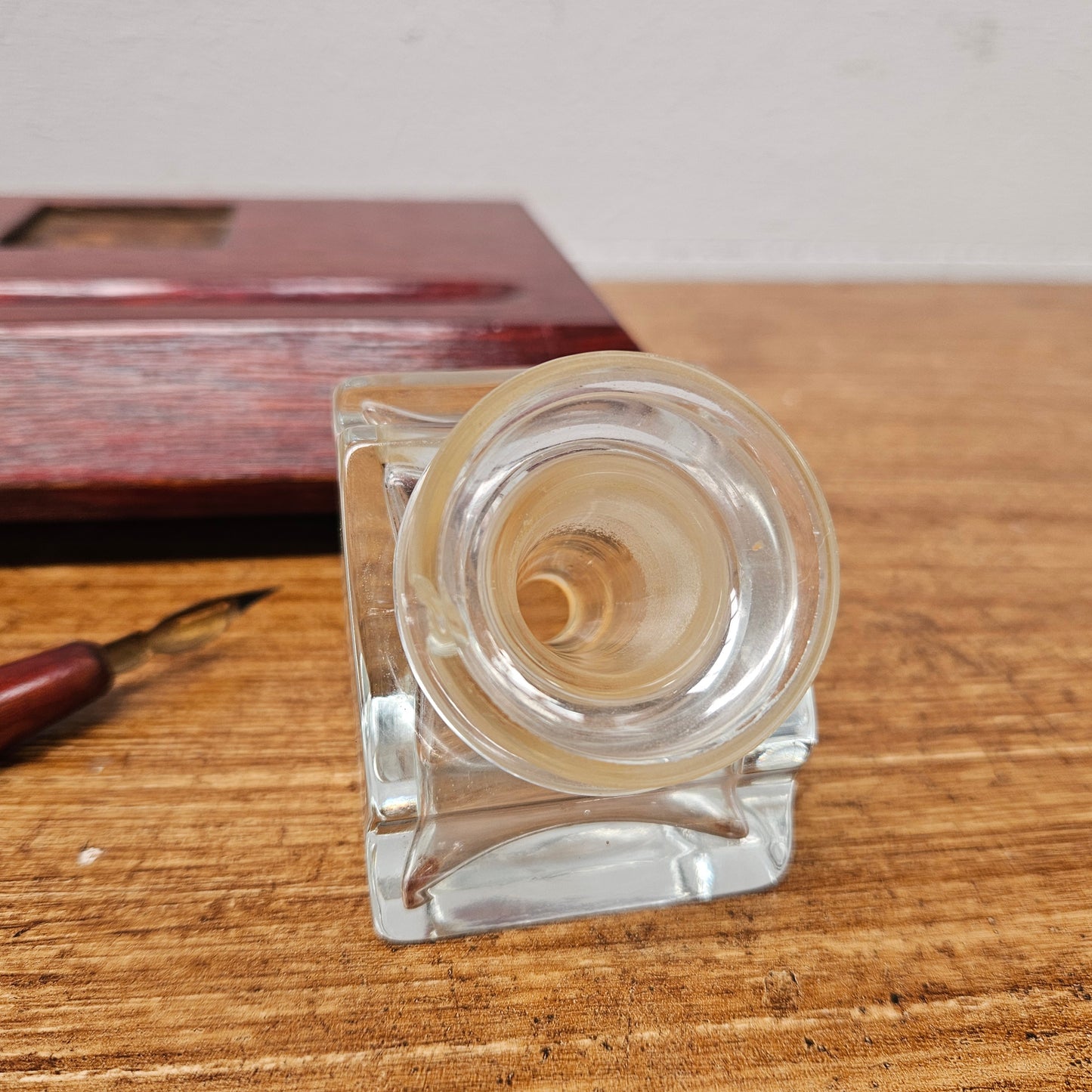 Antique Mahogany Ink Stand With Pen