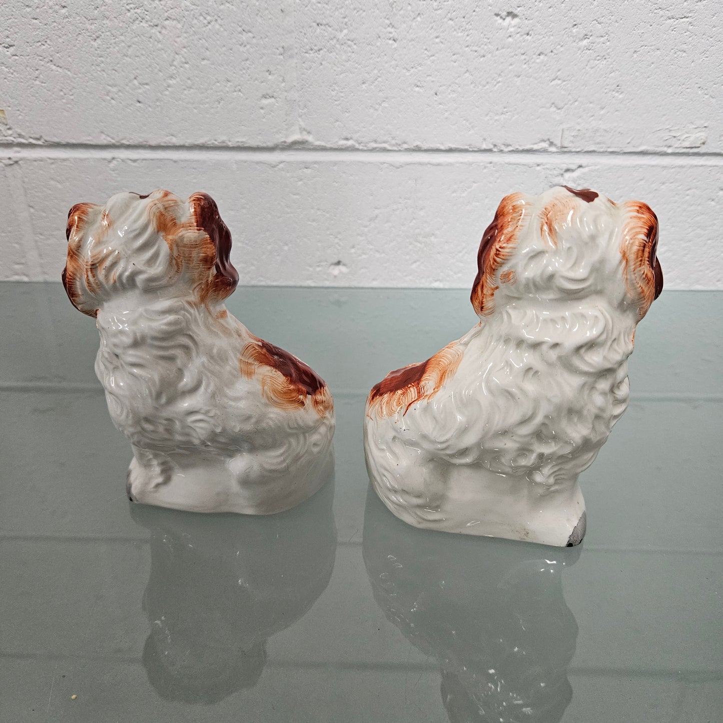 Pair of Antique Staffordshire Spaniels Statues