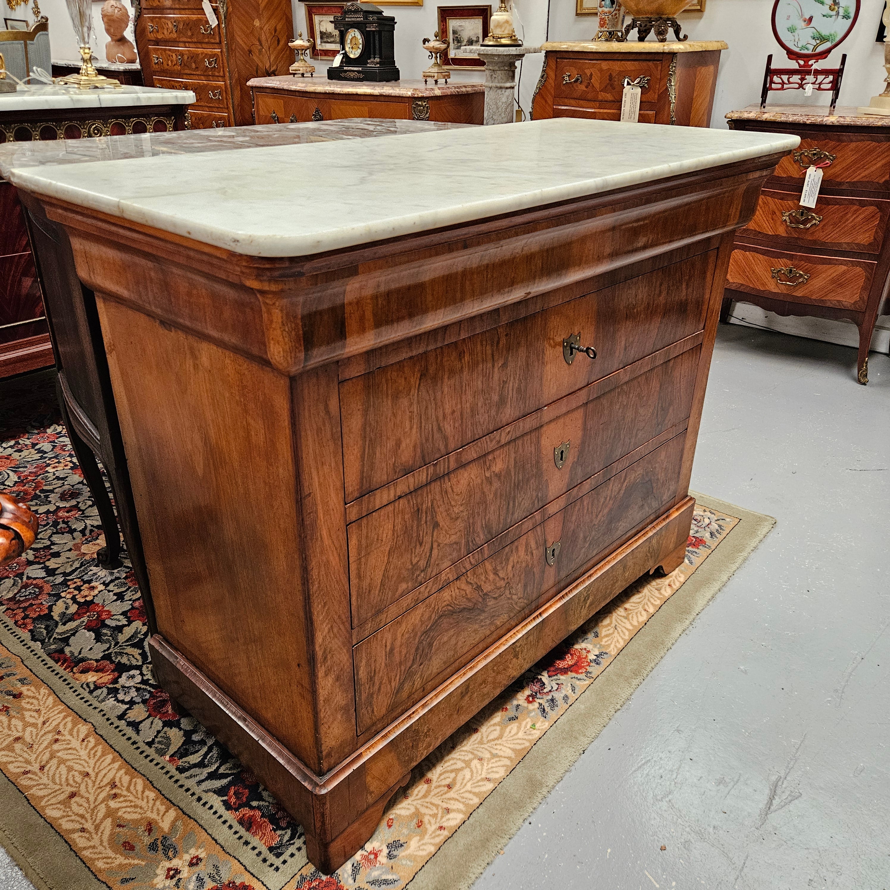 19th Century Louis Phillipe Chest of Figured Walnut and Marble Top | Antique & Vintage | Moonee Ponds Antiques | Australia Wide Delivery