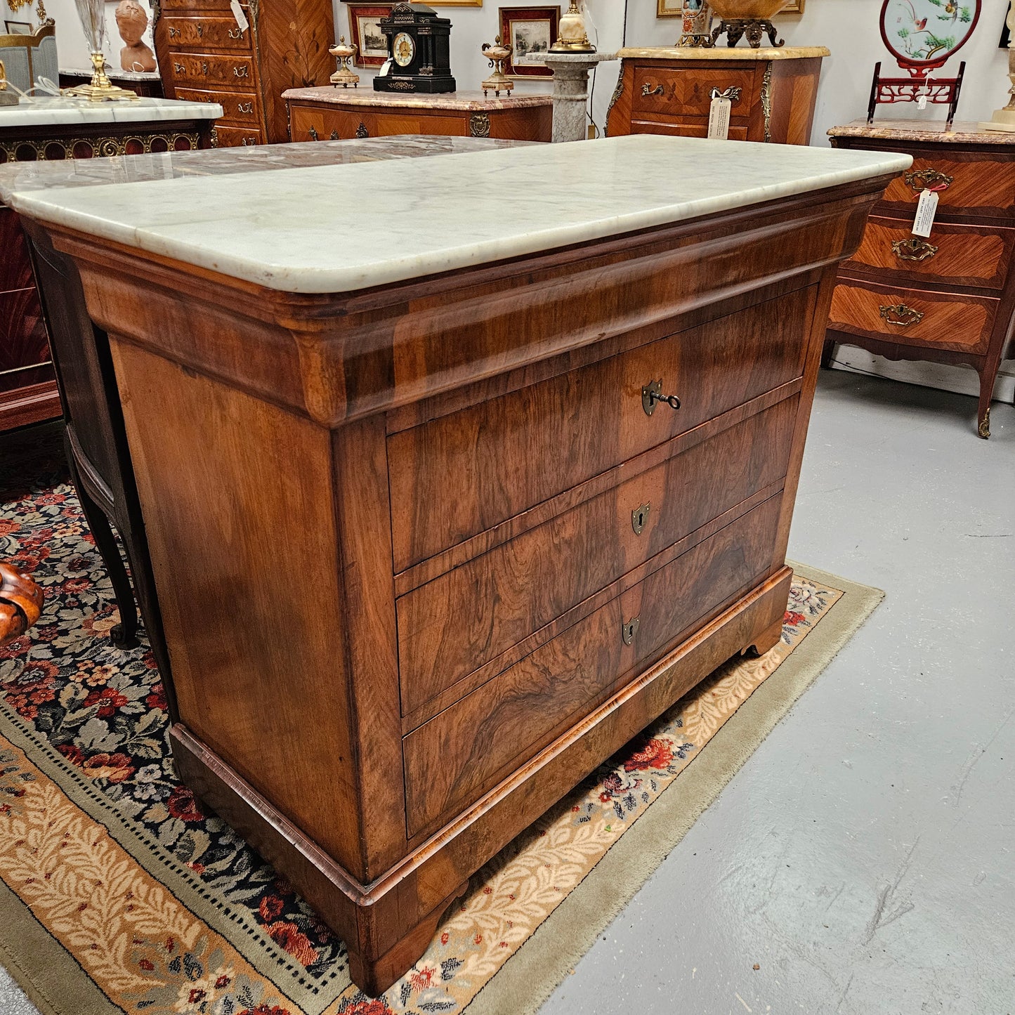19th Century Louis Phillipe Chest  of Figured Walnut and Marble Top
