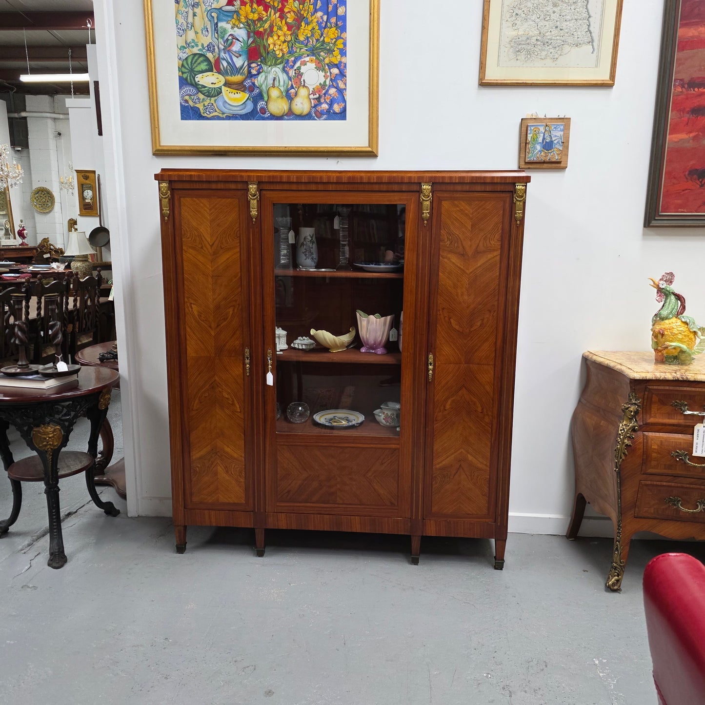 French Walnut Louis 16th Bookcase With Inlay & Ormolu