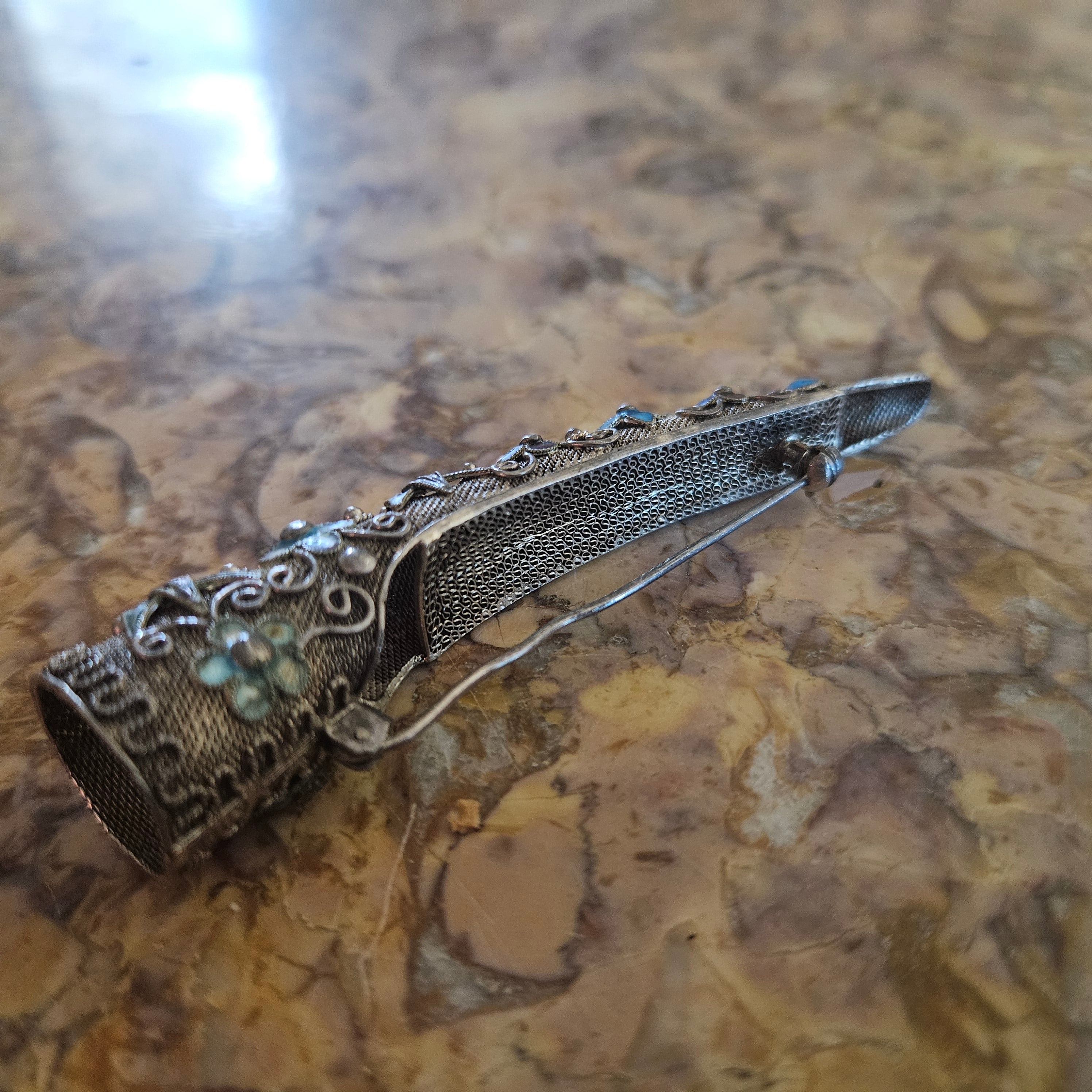 Antique Silver Filigree Chinese Finger Guard Brooch | Antique & Vintage | Moonee Ponds Antiques | Australia Wide