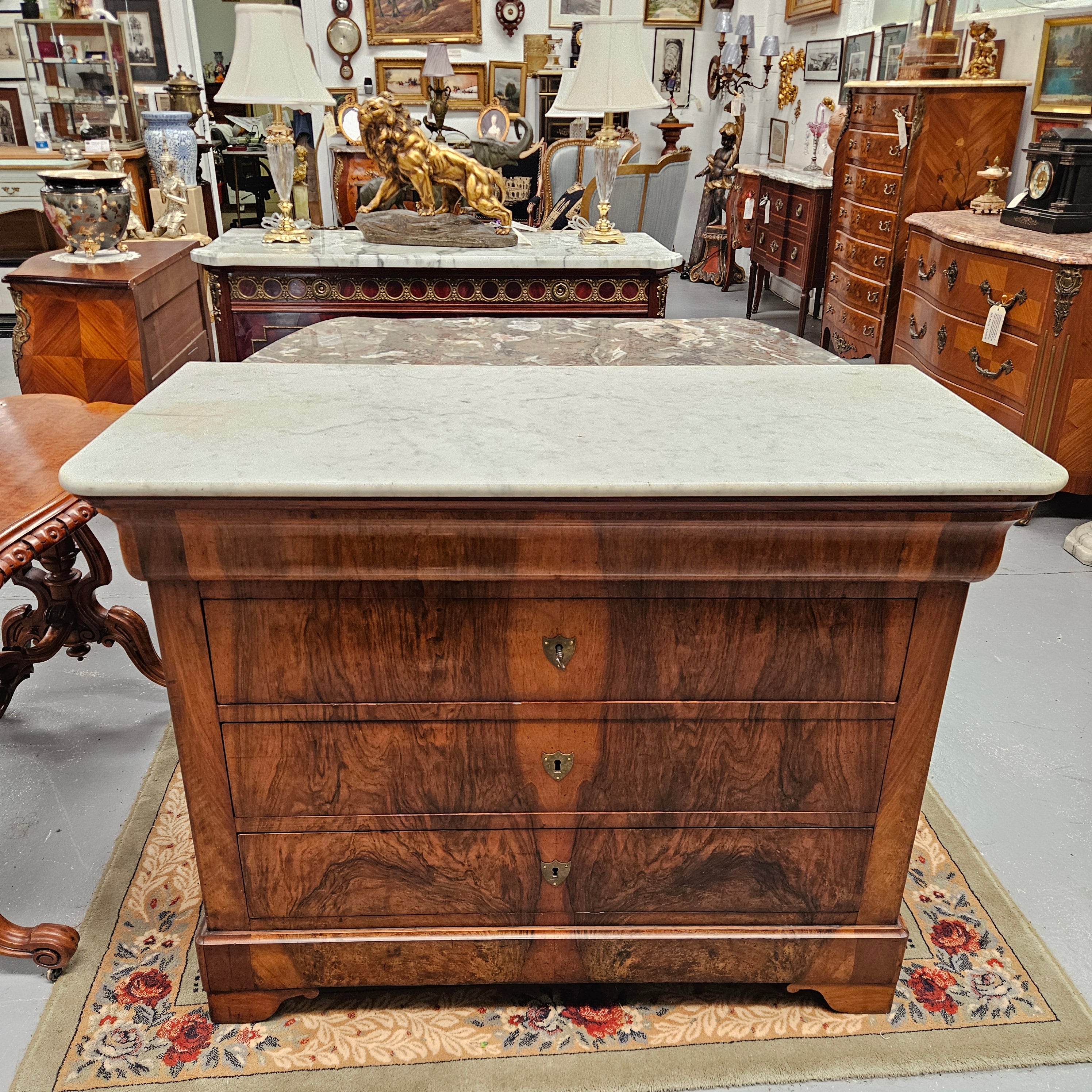 19th Century Louis Phillipe Chest of Figured Walnut and Marble Top | Antique & Vintage | Moonee Ponds Antiques | Australia Wide Delivery