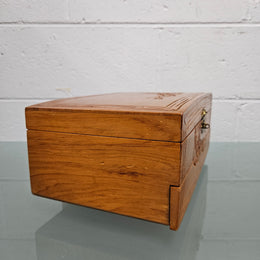 Vintage Chinese Maple Jewellery Box With Hand Carvings