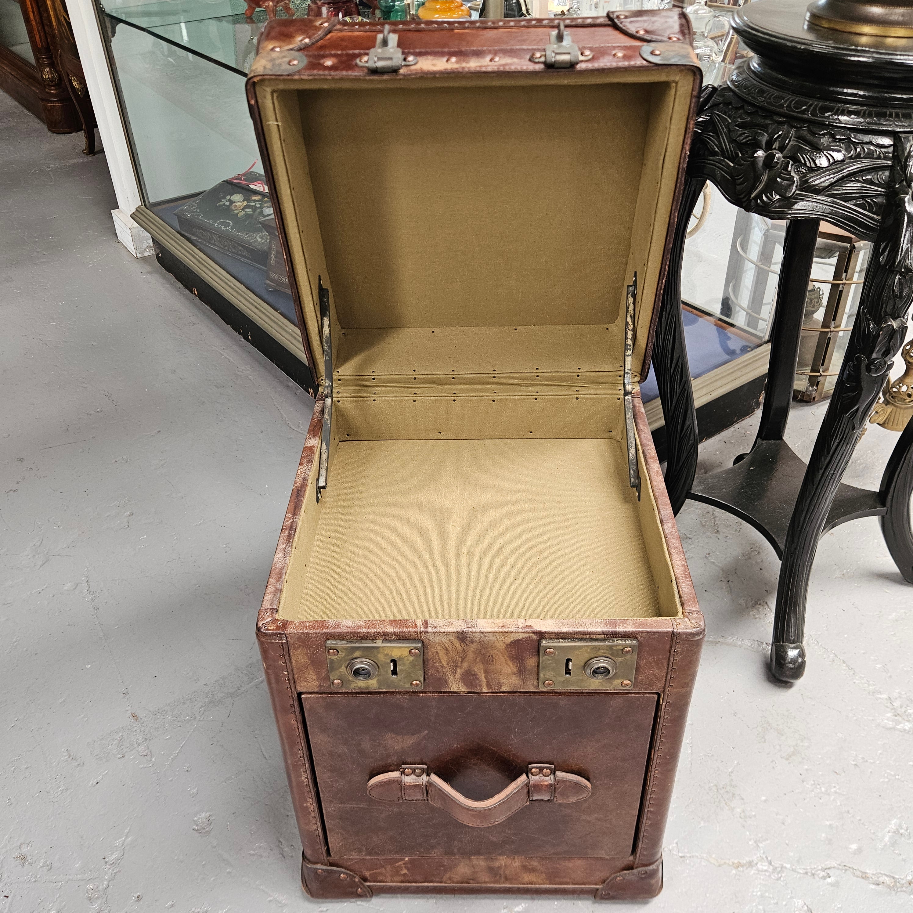 Portable Leather Filing Cabinet / Side Table | Antique & Vintage | Moonee Ponds Antiques | Australia Wide Delivery