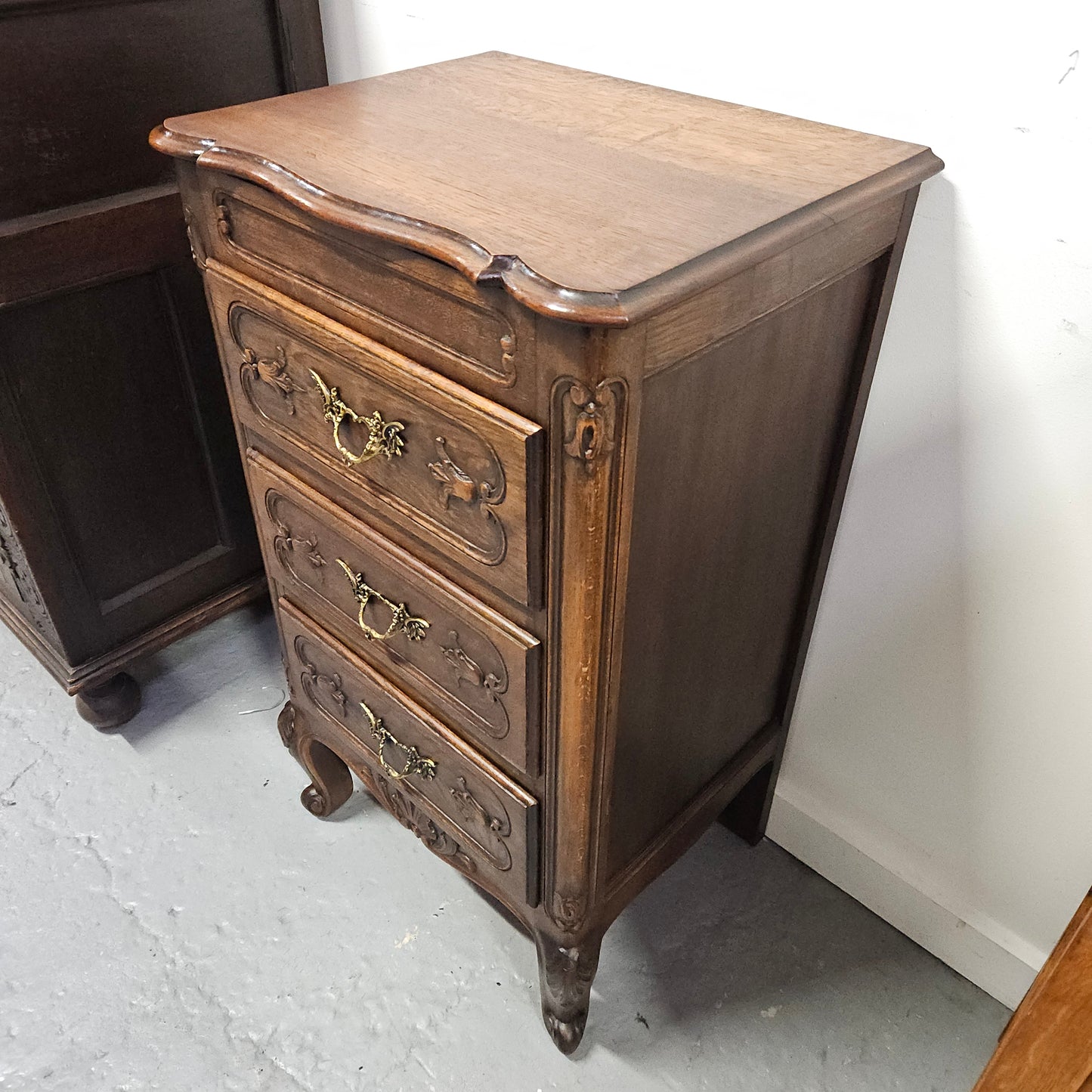 Louis XV Style Oak Three Drawer Side Cabinet