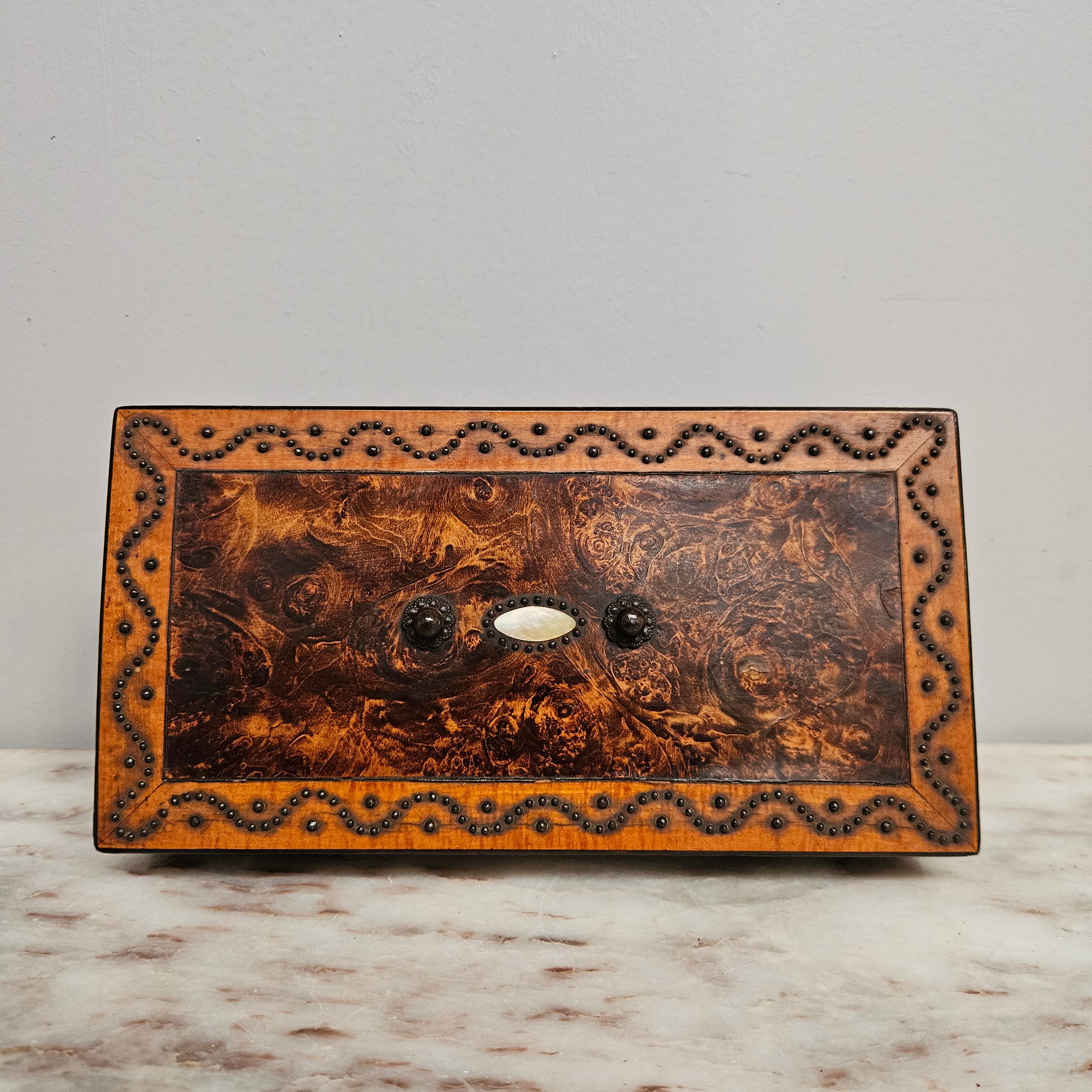 French Mulberry (Burl Ash) Trinket Box with Key | Antique & Vintage | Moonee Ponds Antiques | Australia Wide Delivery