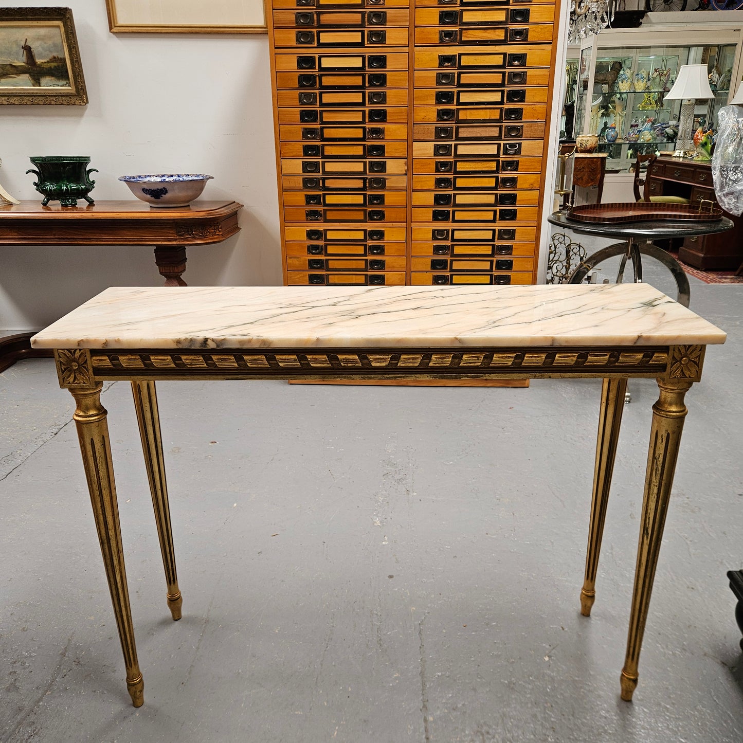 Louis XVI Style Gilt Console Table With Marble Top
