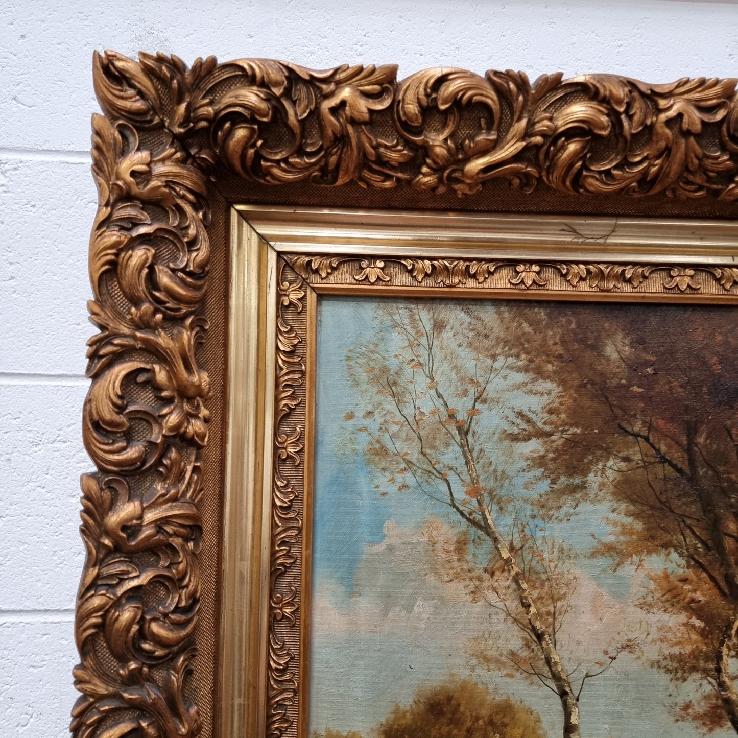 Sourced from France Signed Oil on Canvas Country Tree Scene In Ornate Gilt Frame