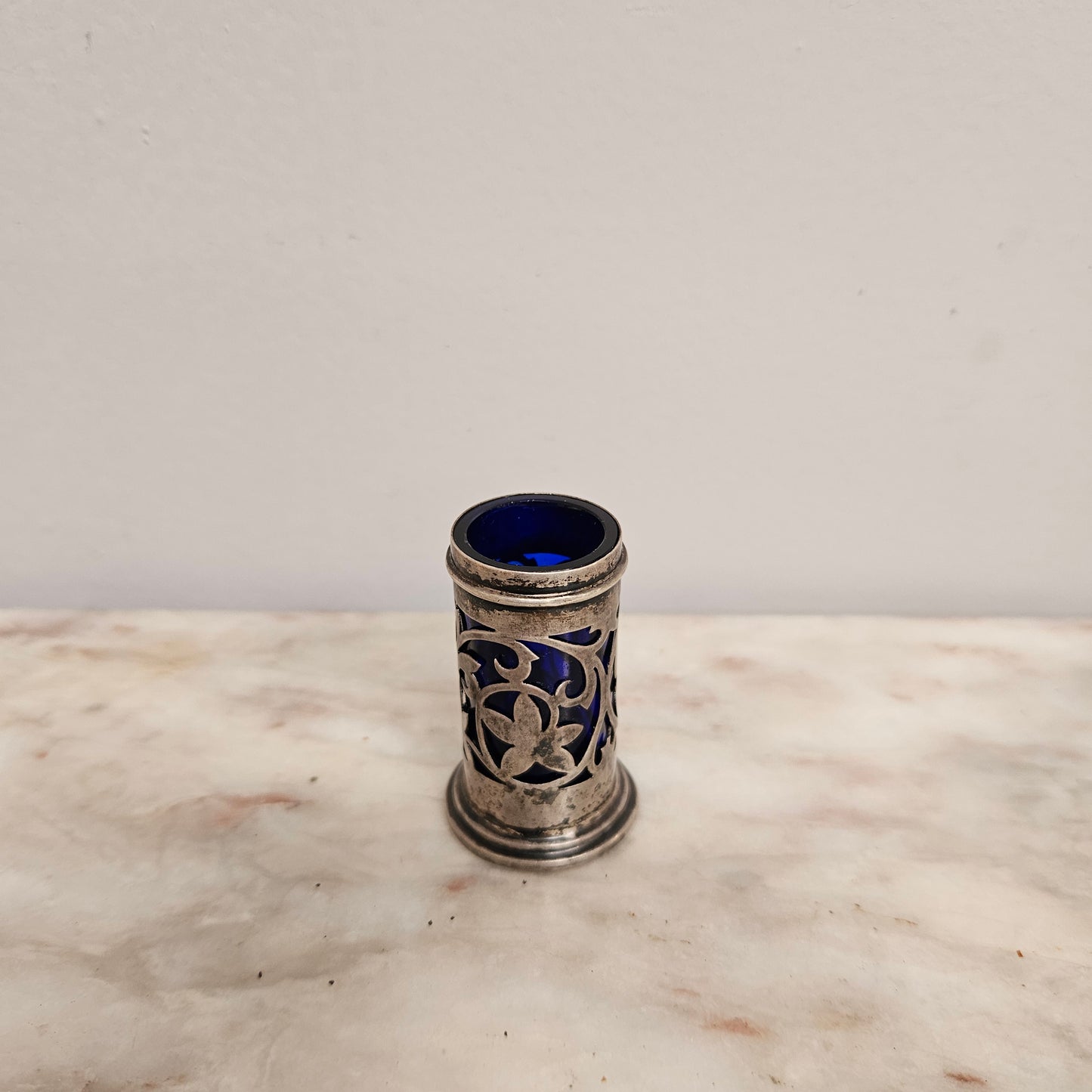 Edwardian Birmingham Silver & Bristol Blue Toothpick Holder