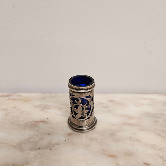 Edwardian Birmingham Silver & Bristol Blue Toothpick Holder