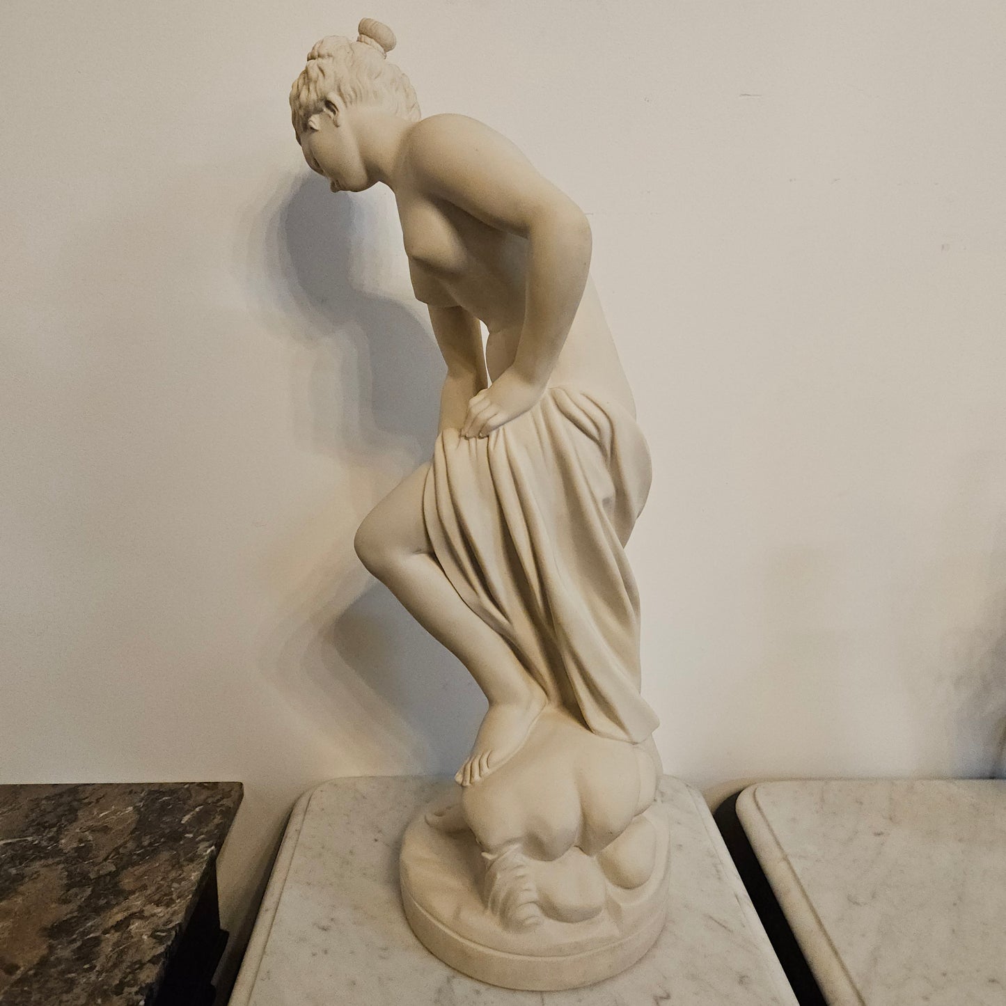 Vintage French Composite Marble 'Bathing Venus' Statue