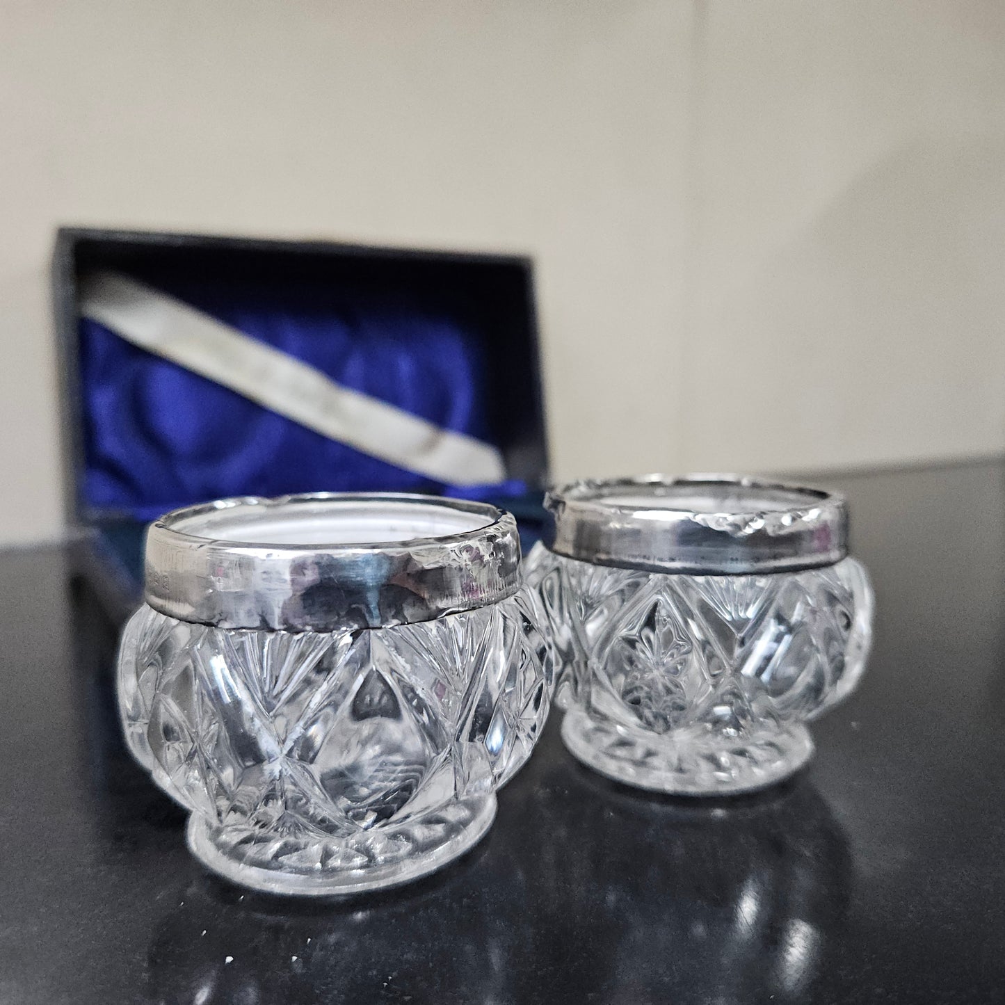 Pair Of Sterling Silver/Crystal Salts