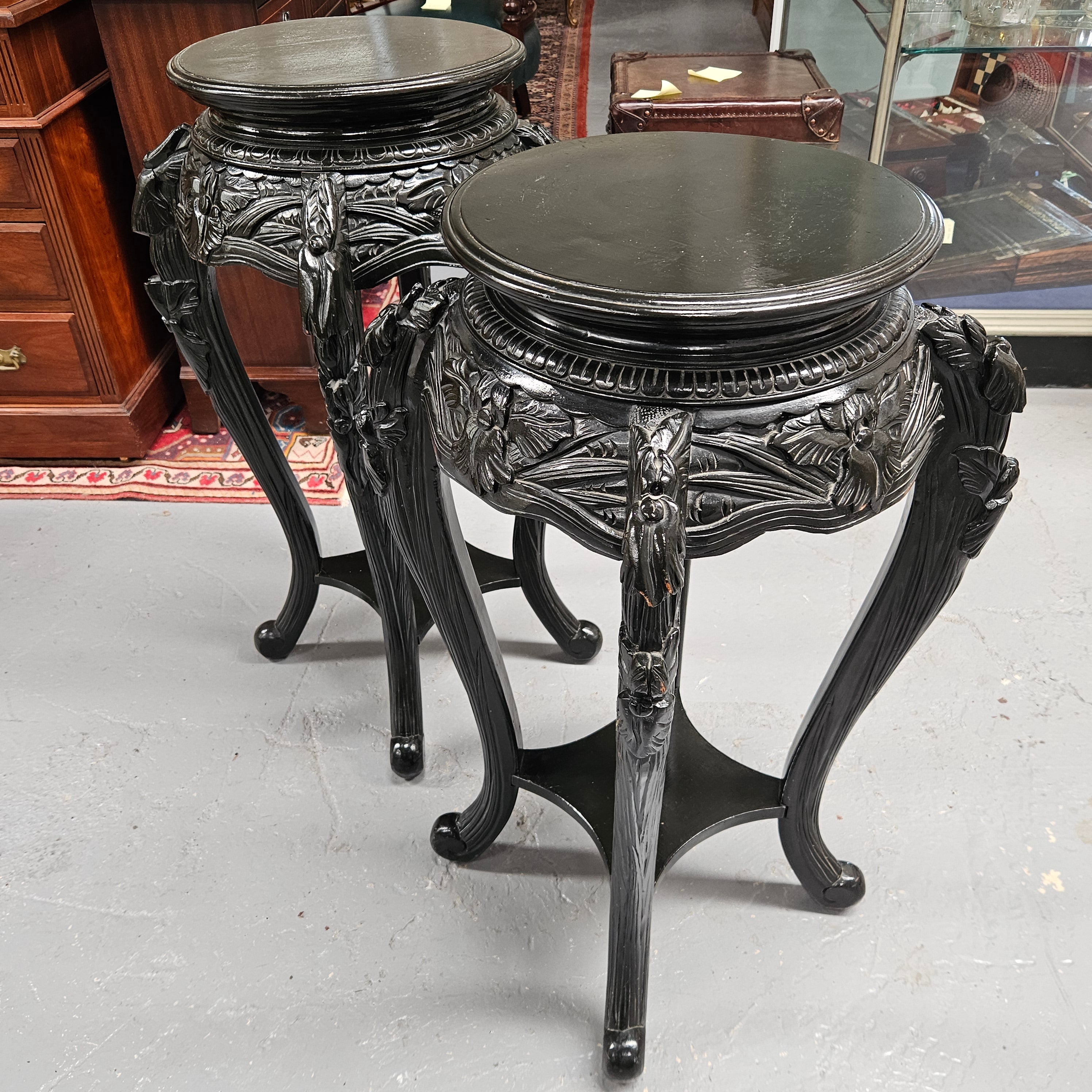 Pair Vintage Chinese Carved Ebonised Pedestals | Antique & Vintage | Moonee Ponds Antiques | Australia Wide