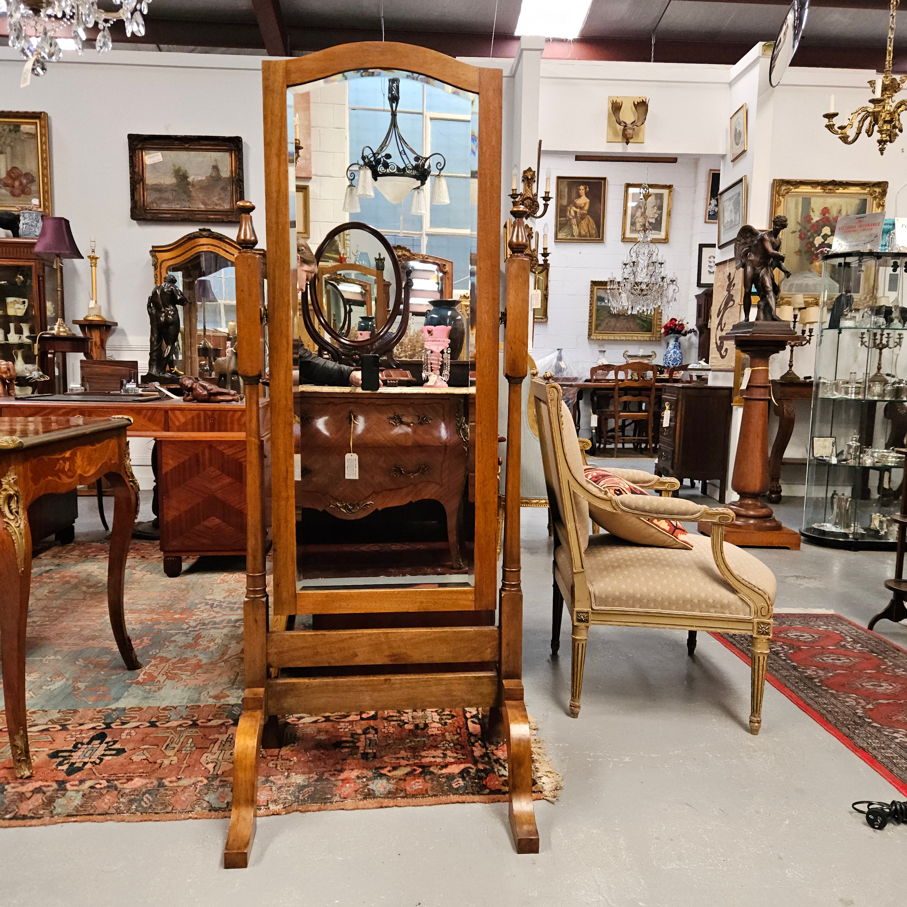 Grand Queensland Maple Cheval Mirror | Antique & Vintage | Moonee Ponds Antiques | Australia Wide Delivery