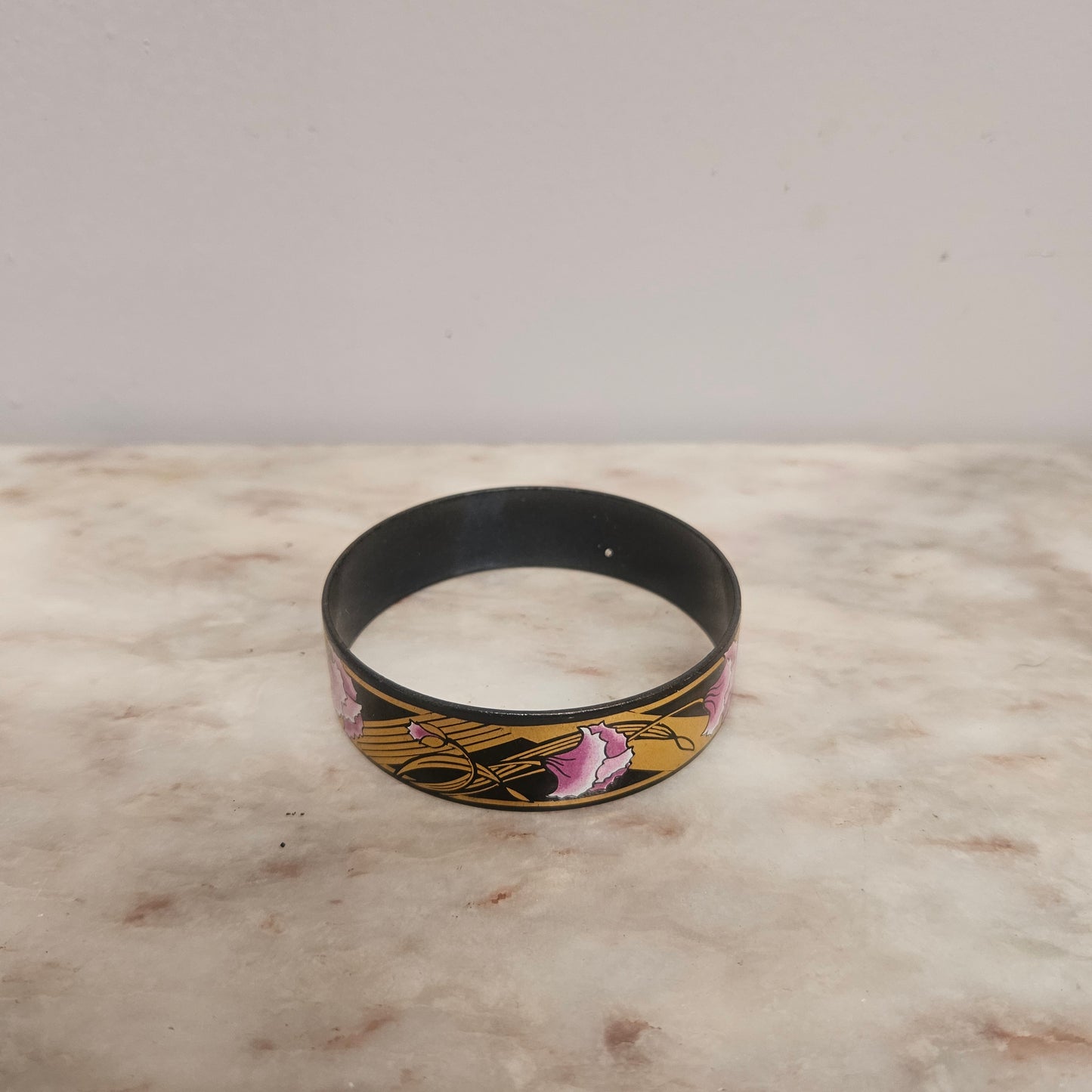 Vintage "Michaela Frey" Black Enamel Gold Tone Bangle / Bracelet
