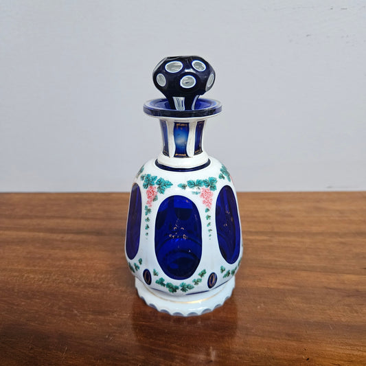 Antique Bohemian Cobalt Overlay Milk Glass Perfume Bottle