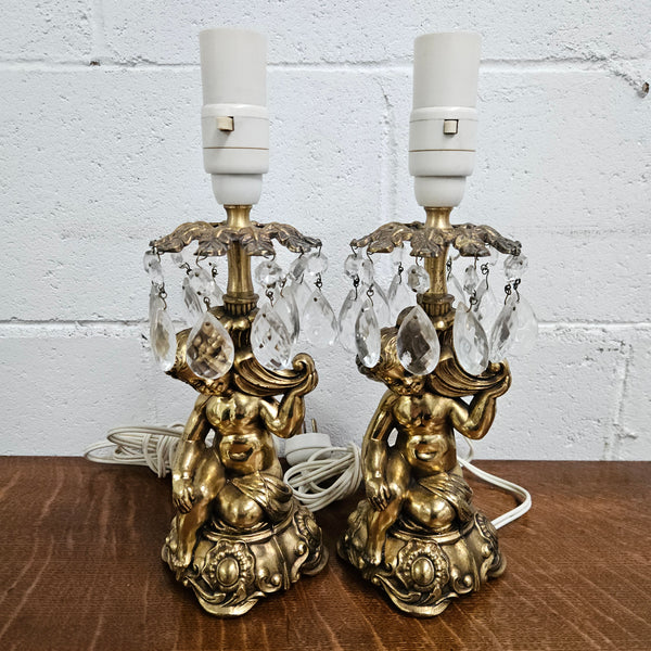 Pair of Vintage Gilt Cherub Lamps