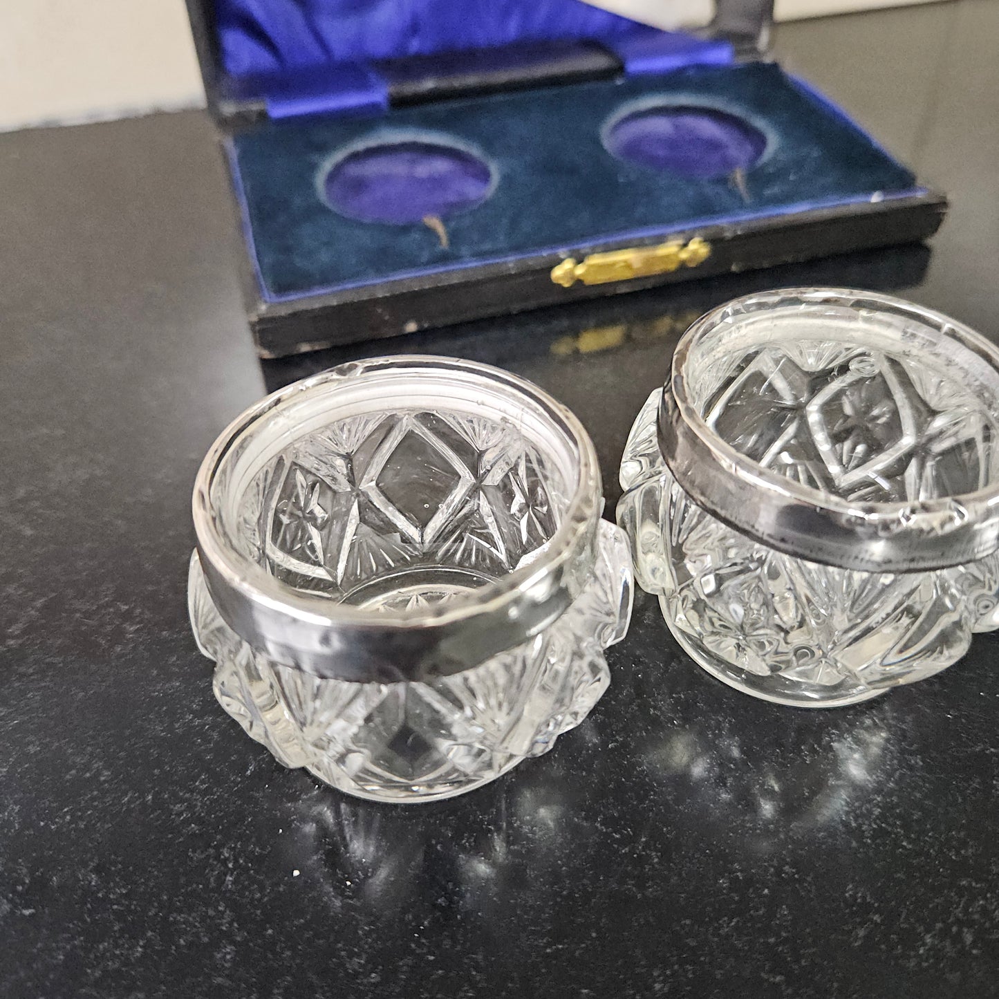 Pair Of Sterling Silver/Crystal Salts