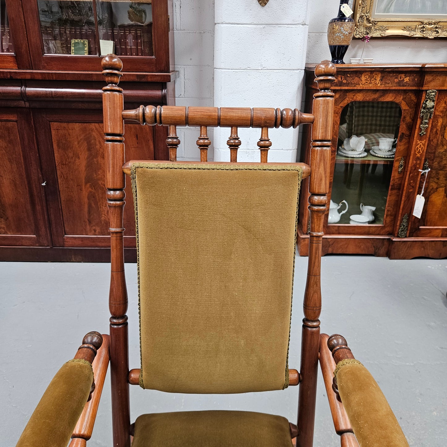 Edwardian Walnut Upholstered Rocking Chair